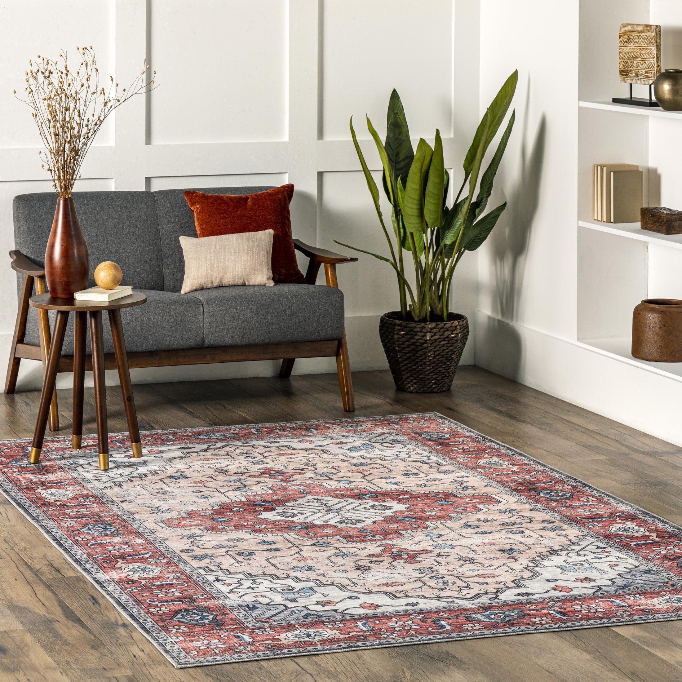 Nuloom Melanie Transitional Medallion Pet Friendly Machine Washable Area Rug, 4' x 6', Brick
