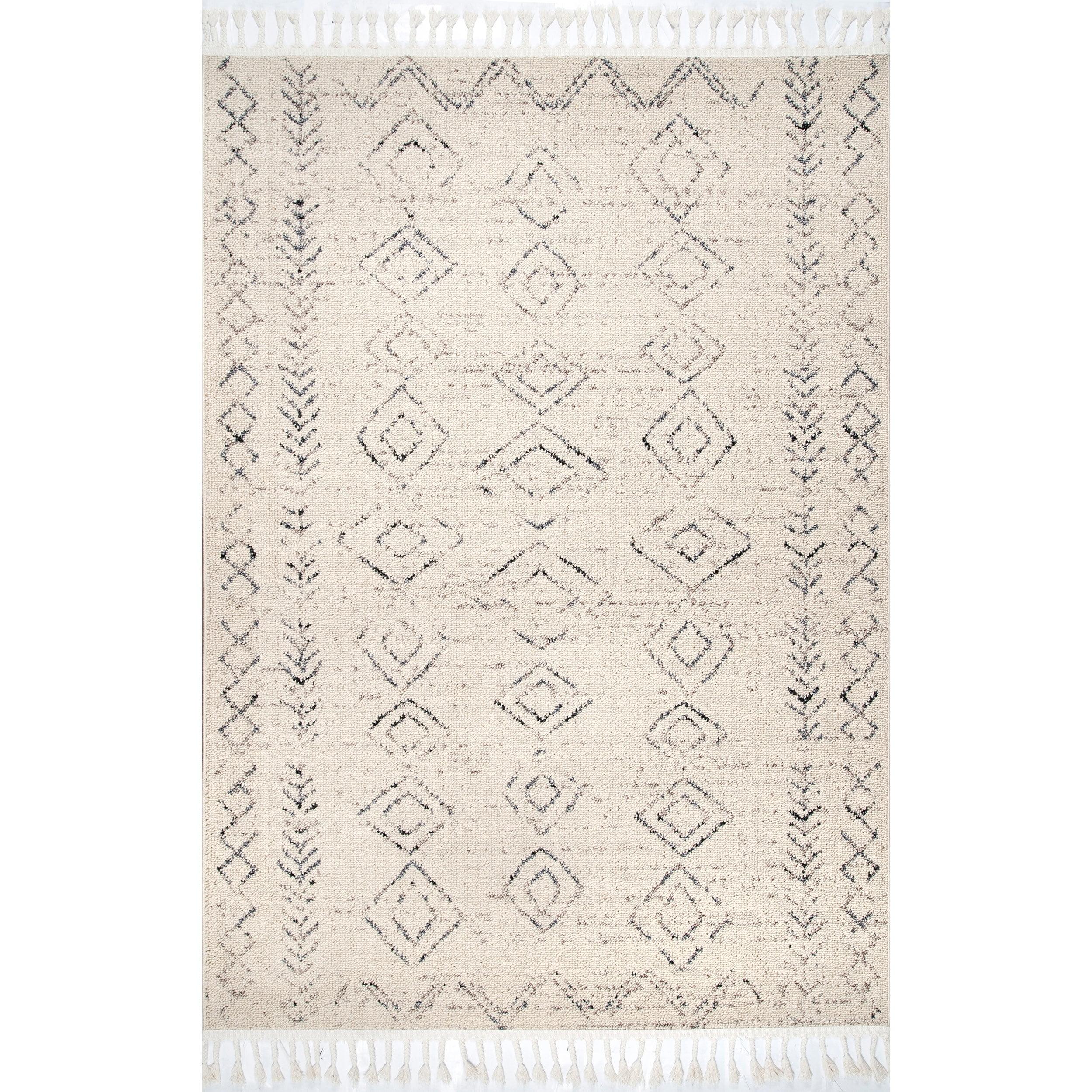 Ivory Geometric Braided 4' x 6' Easy-Care Polypropylene Rug