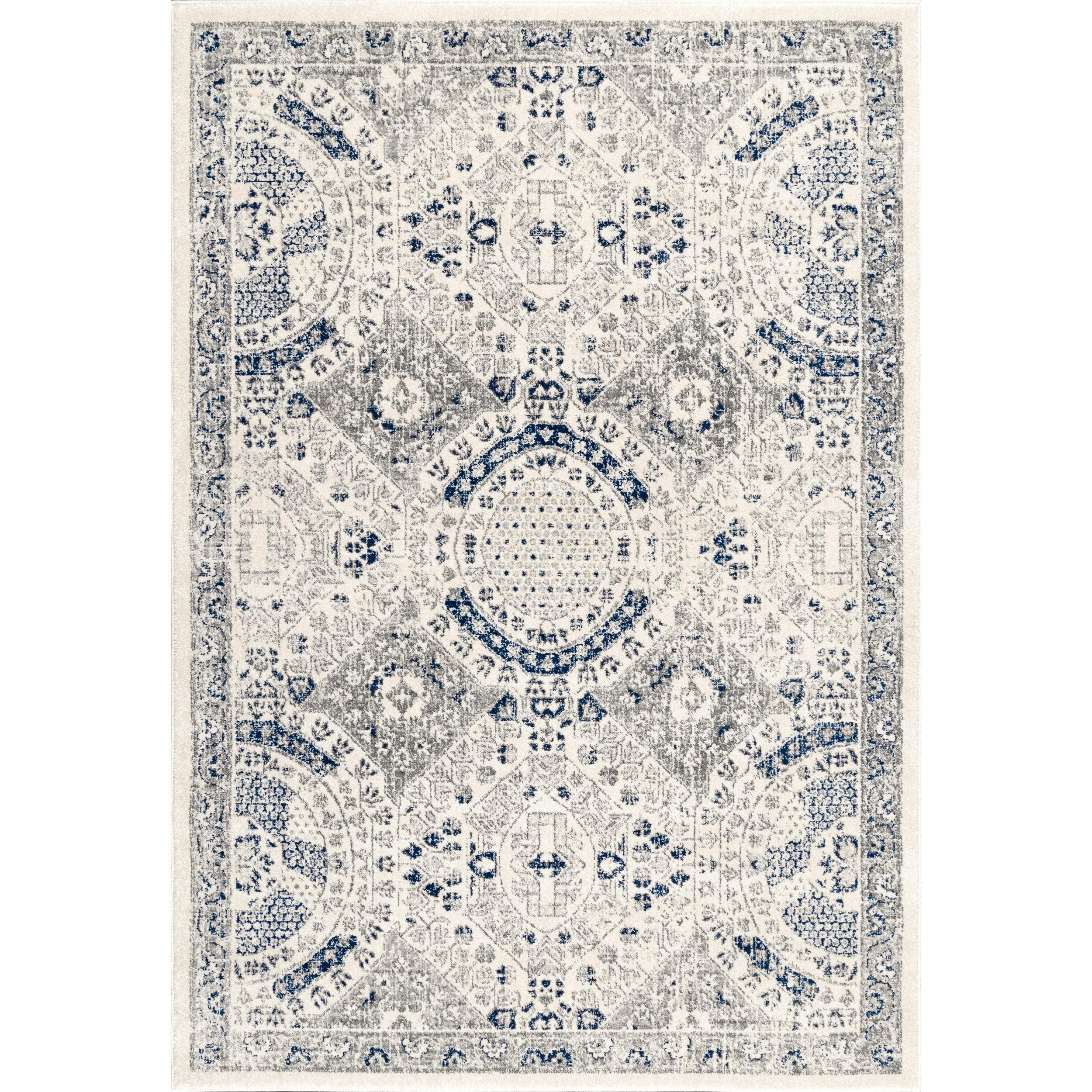 Nuloom Minta Medallion 4x6 Indoor Area Rug for Living Room Bedroom Dining Room Kitchen, Blue/Off White