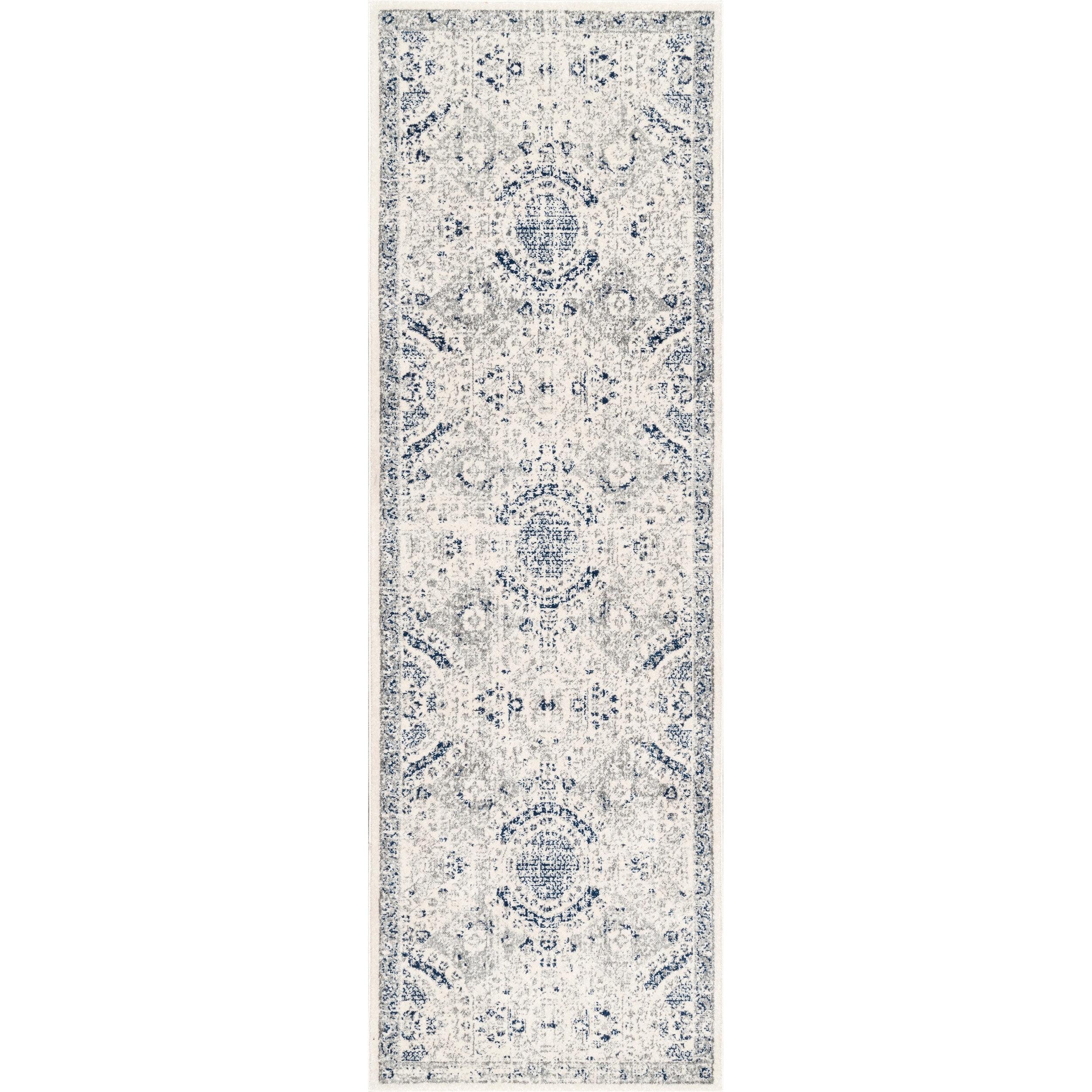 Nuloom Minta Medallion 2x8 Runner Indoor Area Rug for Living Room Bedroom Dining Room Entryway Hallway Kitchen, Blue/Off White