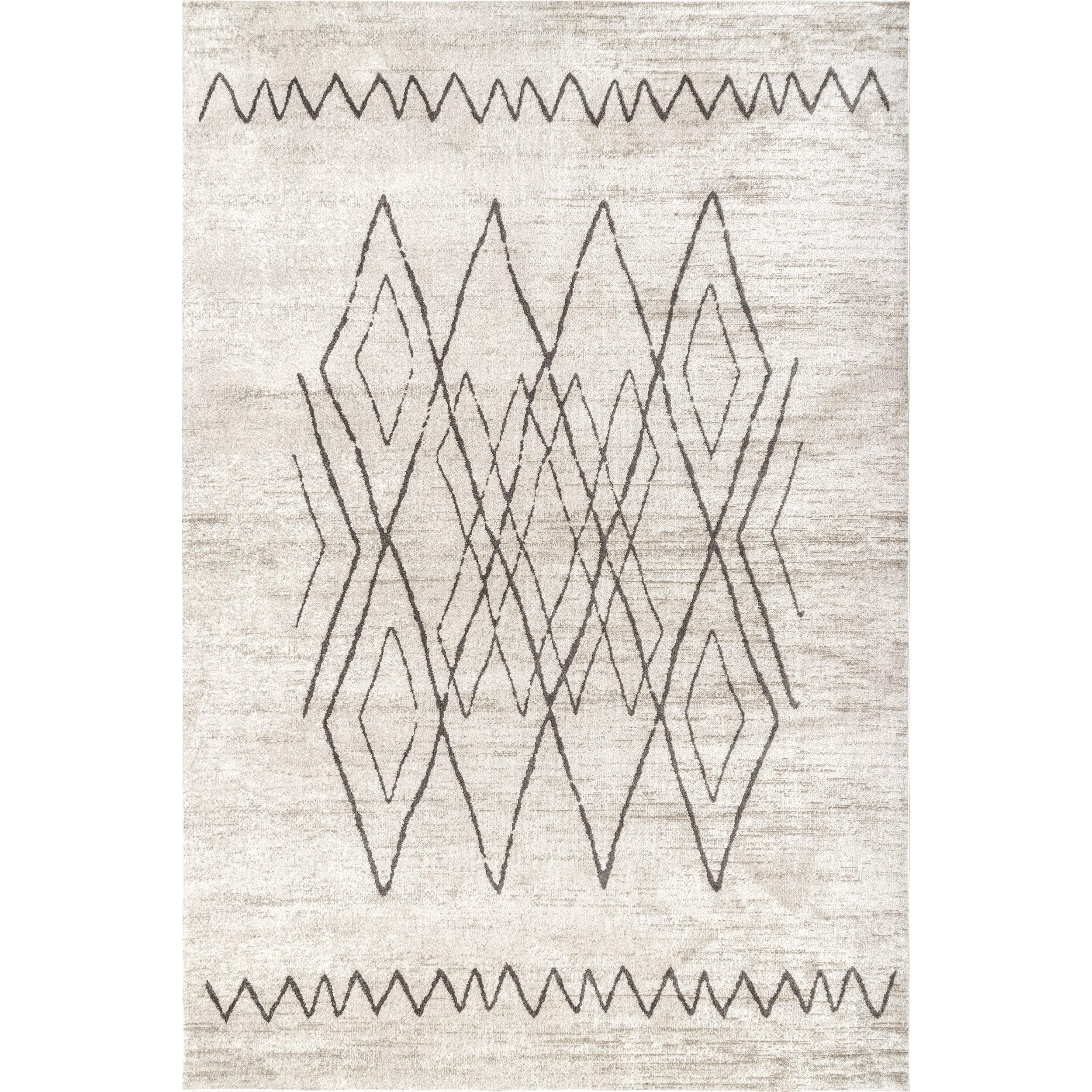 Eco-Friendly Easy-Care Beige Geometric Synthetic Area Rug, 4' x 6'