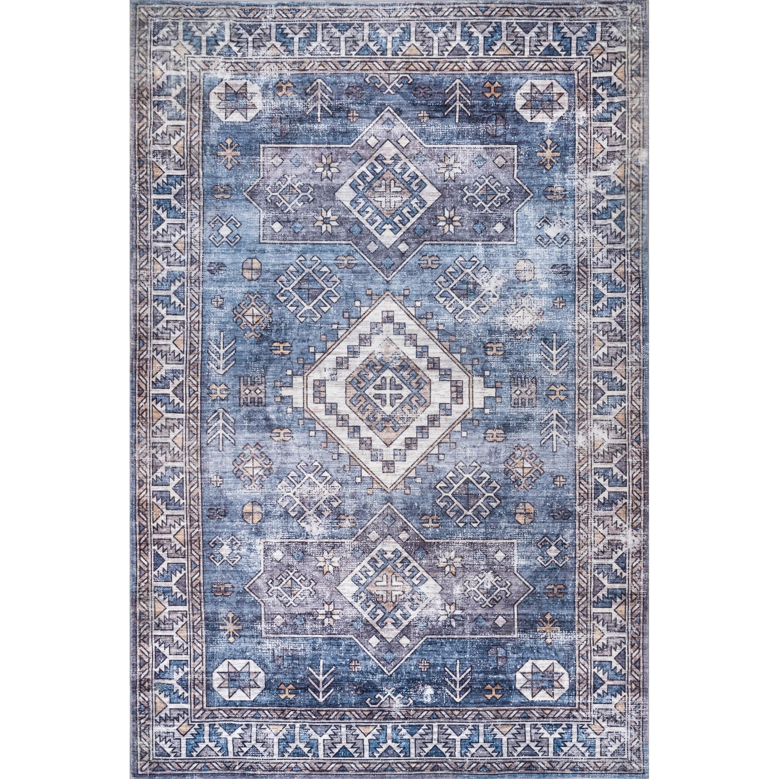 Luxuriously Soft Blue Synthetic 38" Rectangular Area Rug