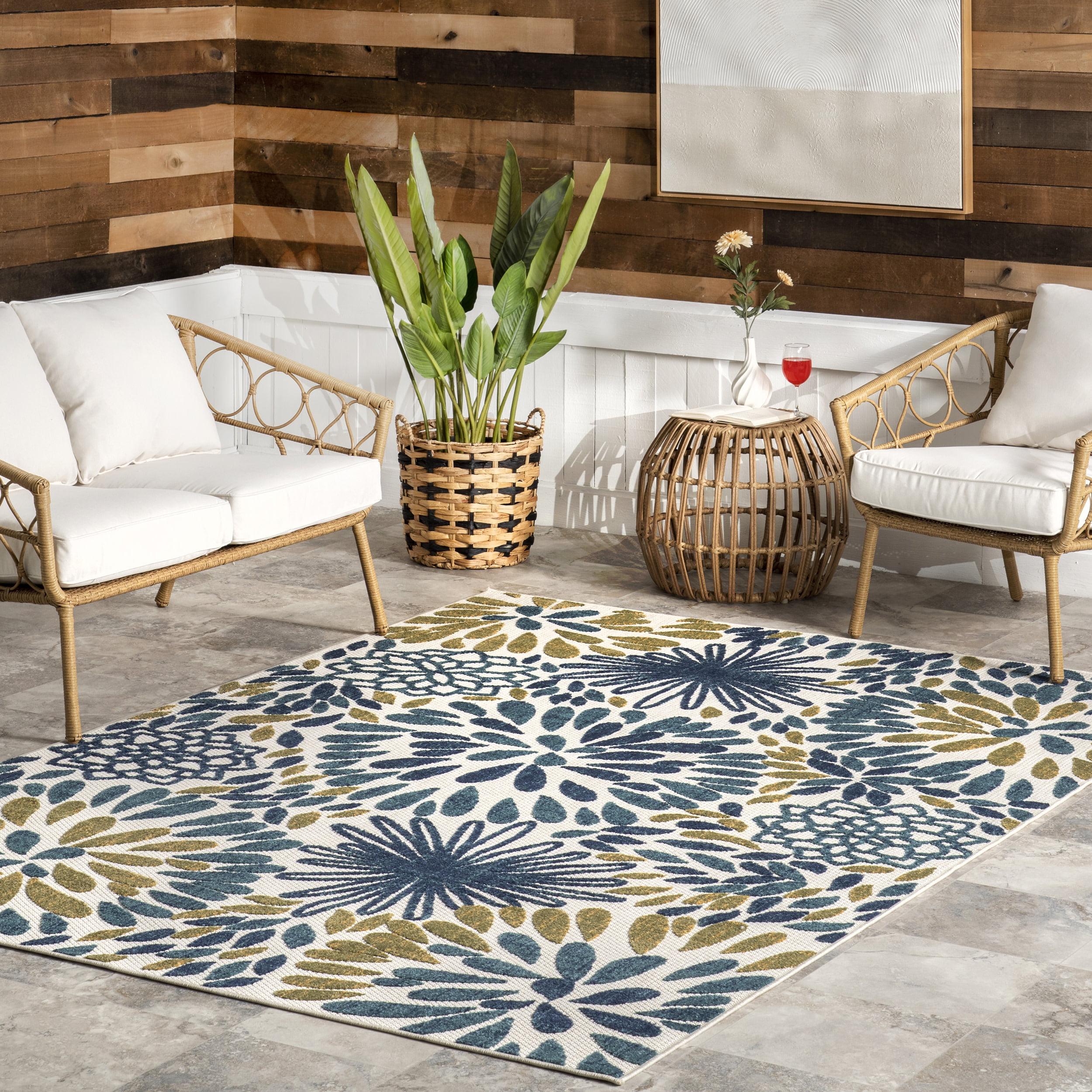 Nuloom Monique Floral & Paisley 5x8 Indoor/Outdoor Area Rug for Living Room Patio Deck Front Porch Kitchen, Teal/Ivory