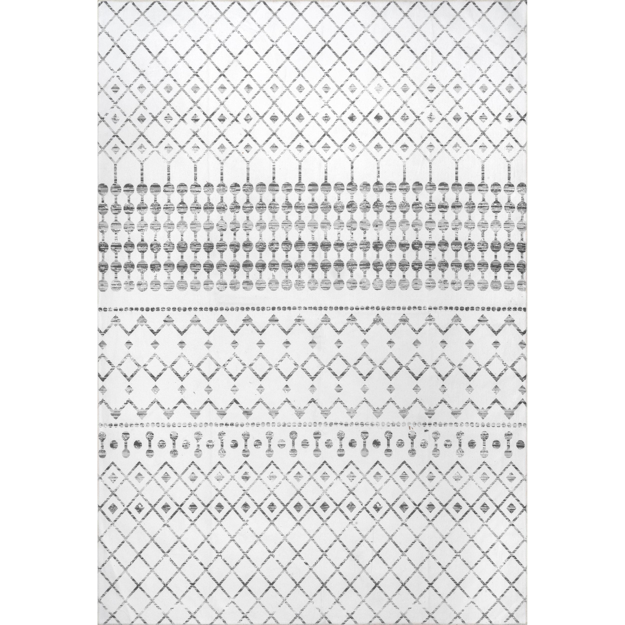 Gray Moroccan Pattern Washable Synthetic Area Rug, 6' Square