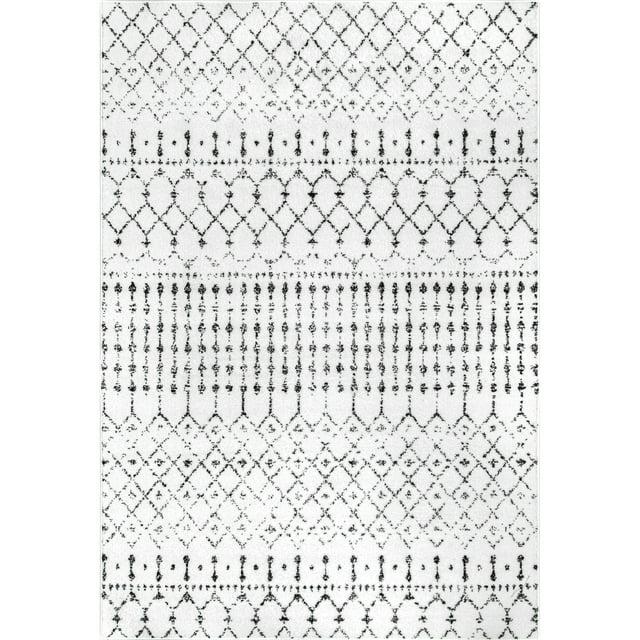 nuLOOM Moroccan Blythe White and Black 6' 7" x 9' Transitional Area Rug