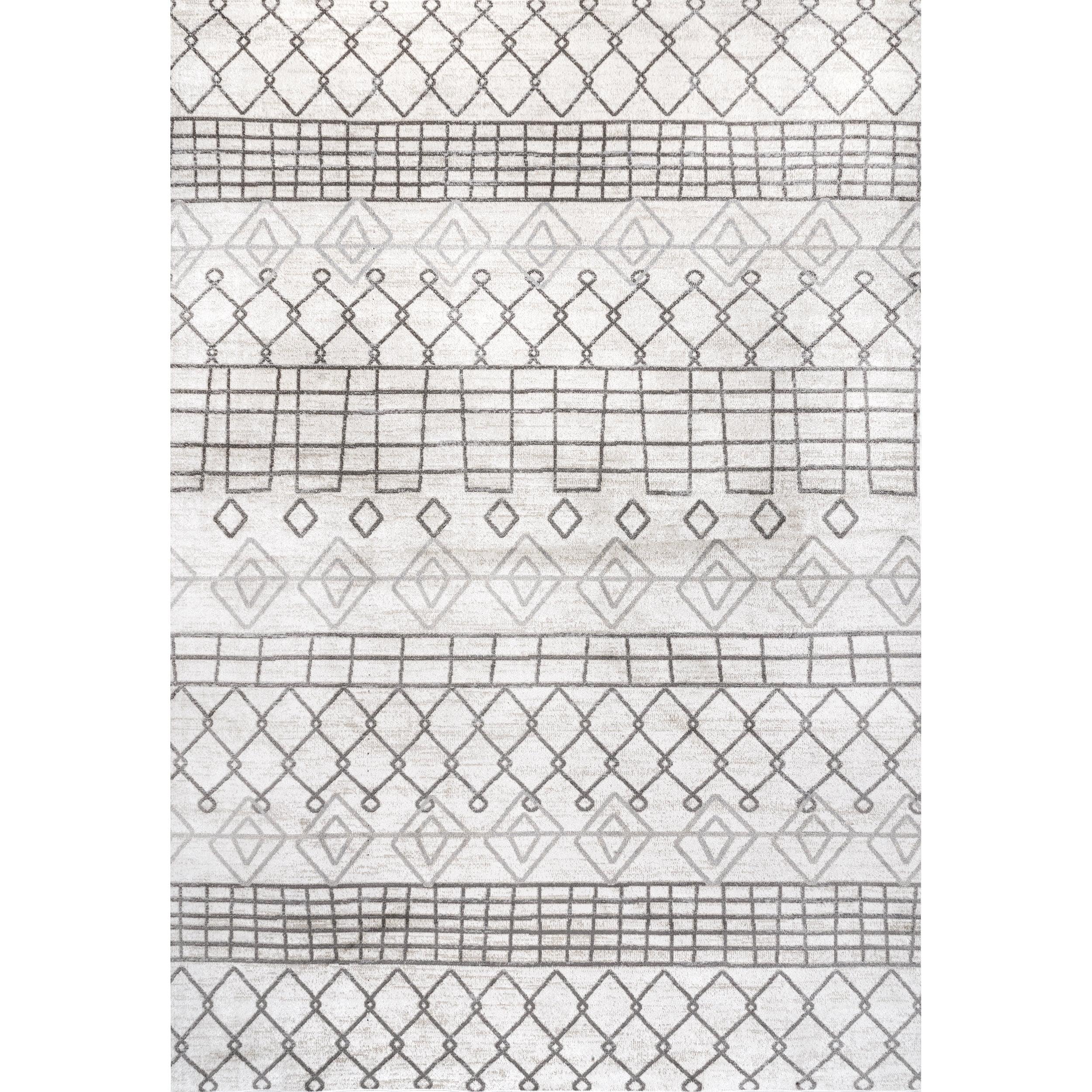 Eco-Friendly Machine Washable Geometric Trellis Rug, 5' x 8', Gray