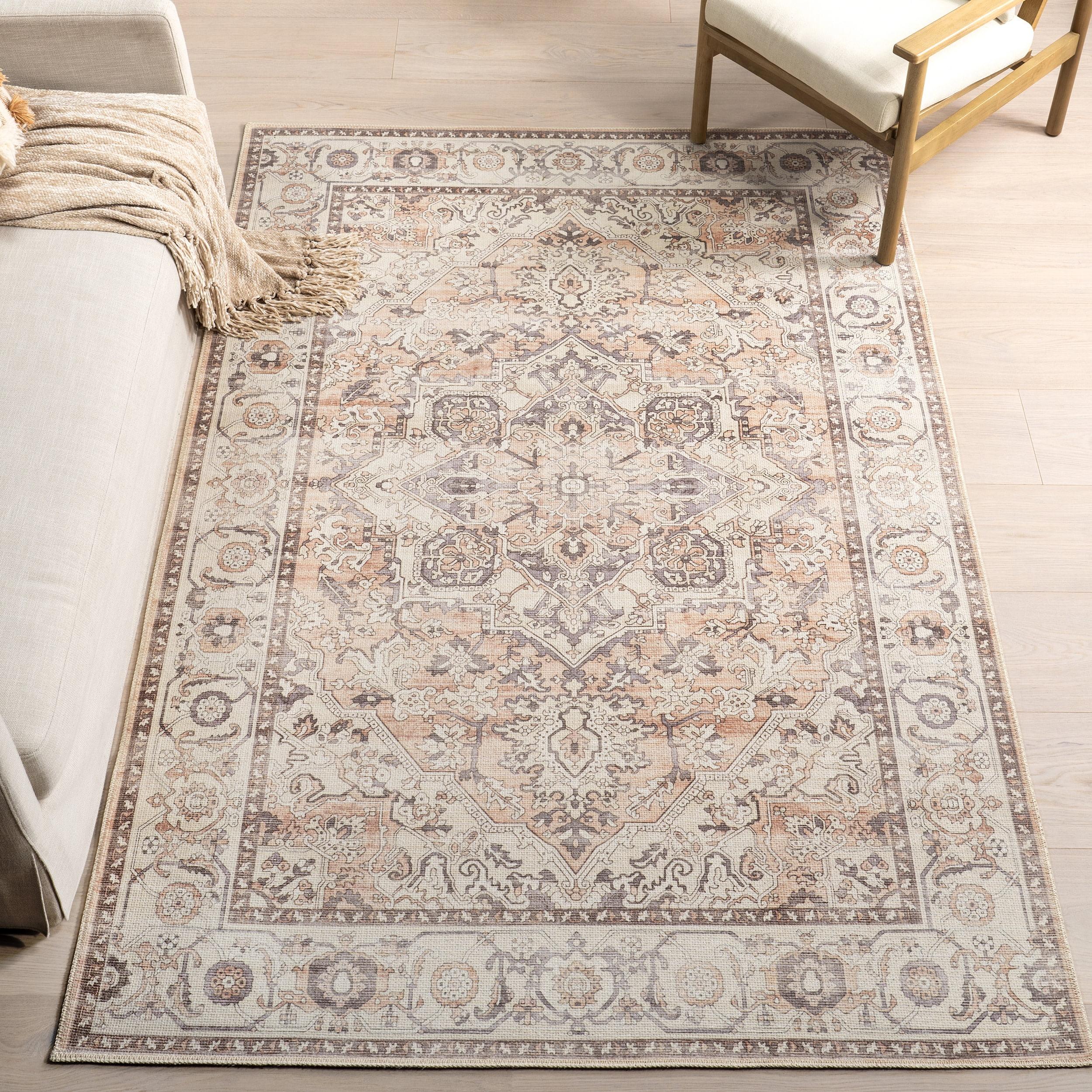 Beige Cotton and Polyester Traditional Medallion Area Rug