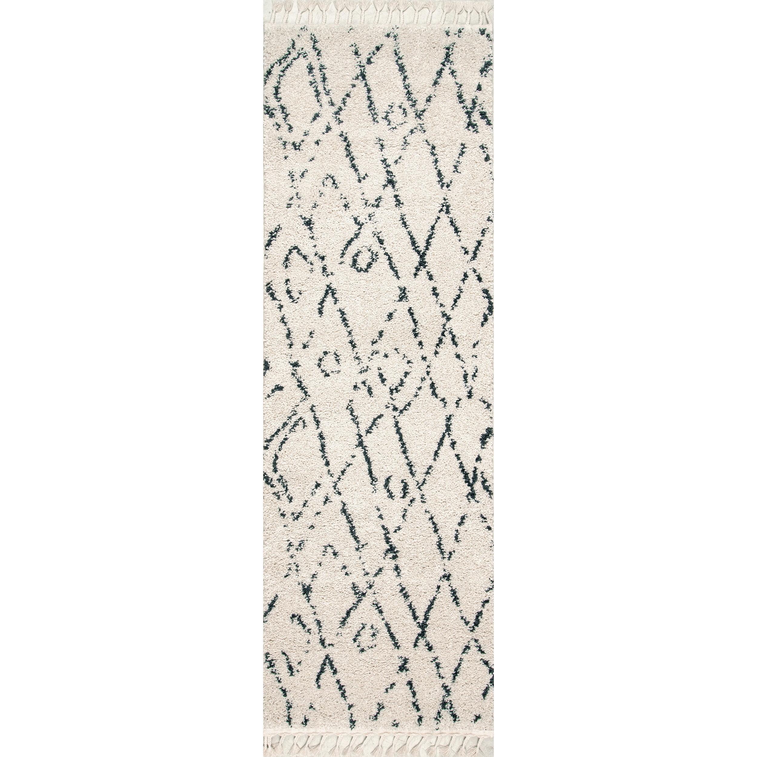 nuLOOM Nieves Moroccan Diamond Shag Runner Rug, 2' 8" x 8', Off White