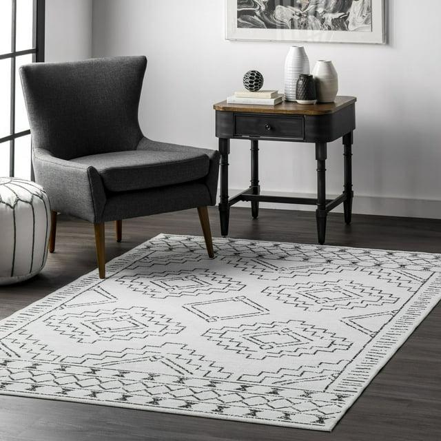 Nuloom Noa Pet Friendly Machine Washable Moroccan Area Rug, 5' x 8', White