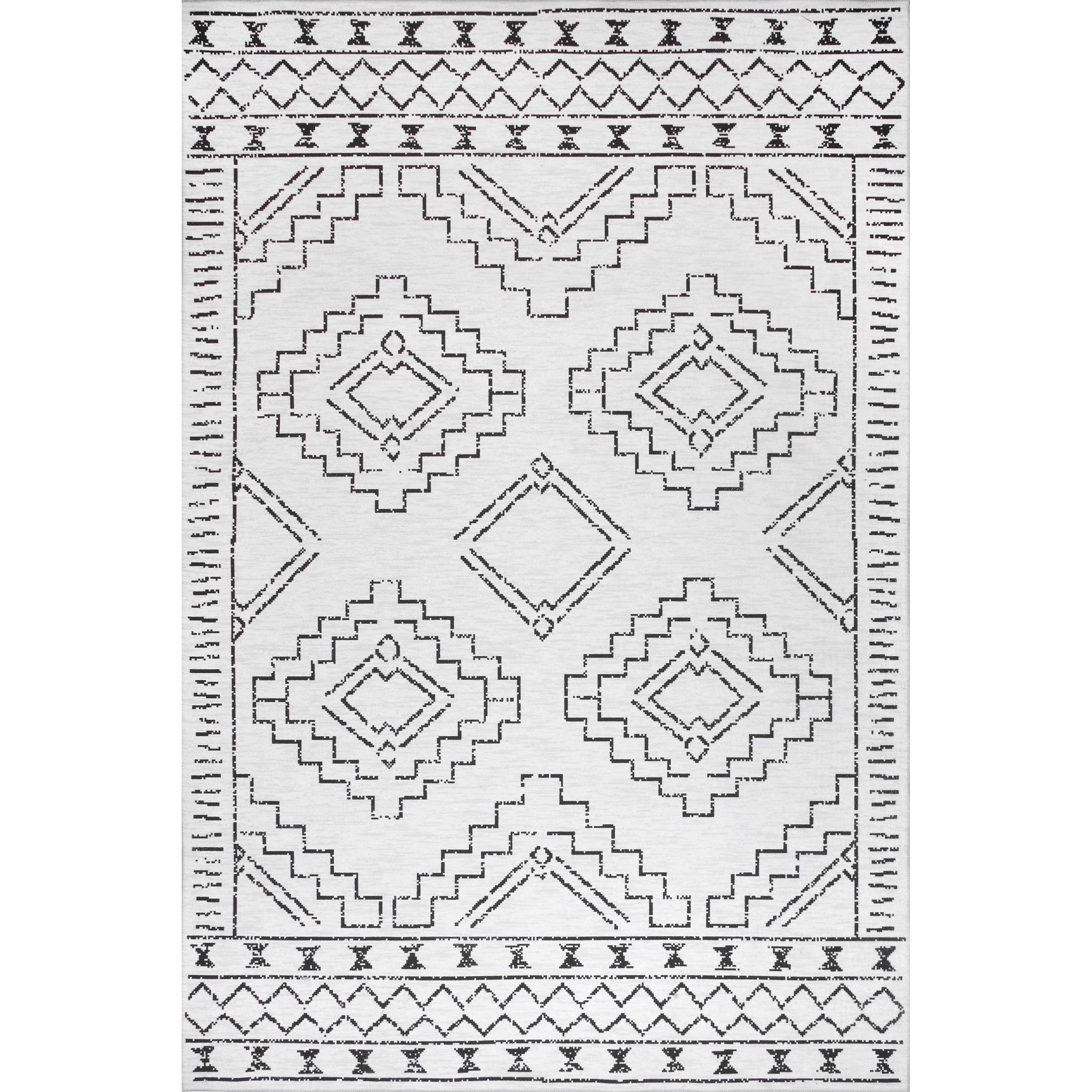 Nuloom Noa Geometric 6x9 Machine Washable Indoor Area Rug for Living Room Bedroom Dining Room Kitchen, White/Charcoal