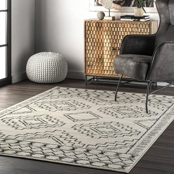 Nuloom 4x6 Noa Triabl Moroccan Indoor Area Rug, Black, Bohemian Design, Stain Resistant, BedroomLiving Room, Kitchen,