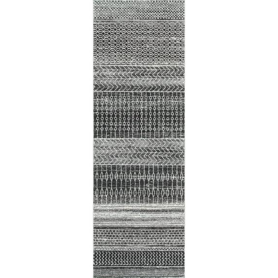 Nuloom Nova Striped 2x14 Runner Indoor Area Rug for Living Room Bedroom Dining Room Entryway Hallway Kitchen, Dark Grey/Ivory