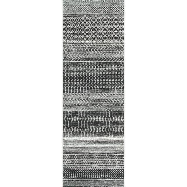 Nuloom Nova Striped 2x14 Runner Indoor Area Rug for Living Room Bedroom Dining Room Entryway Hallway Kitchen, Dark Grey/Ivory