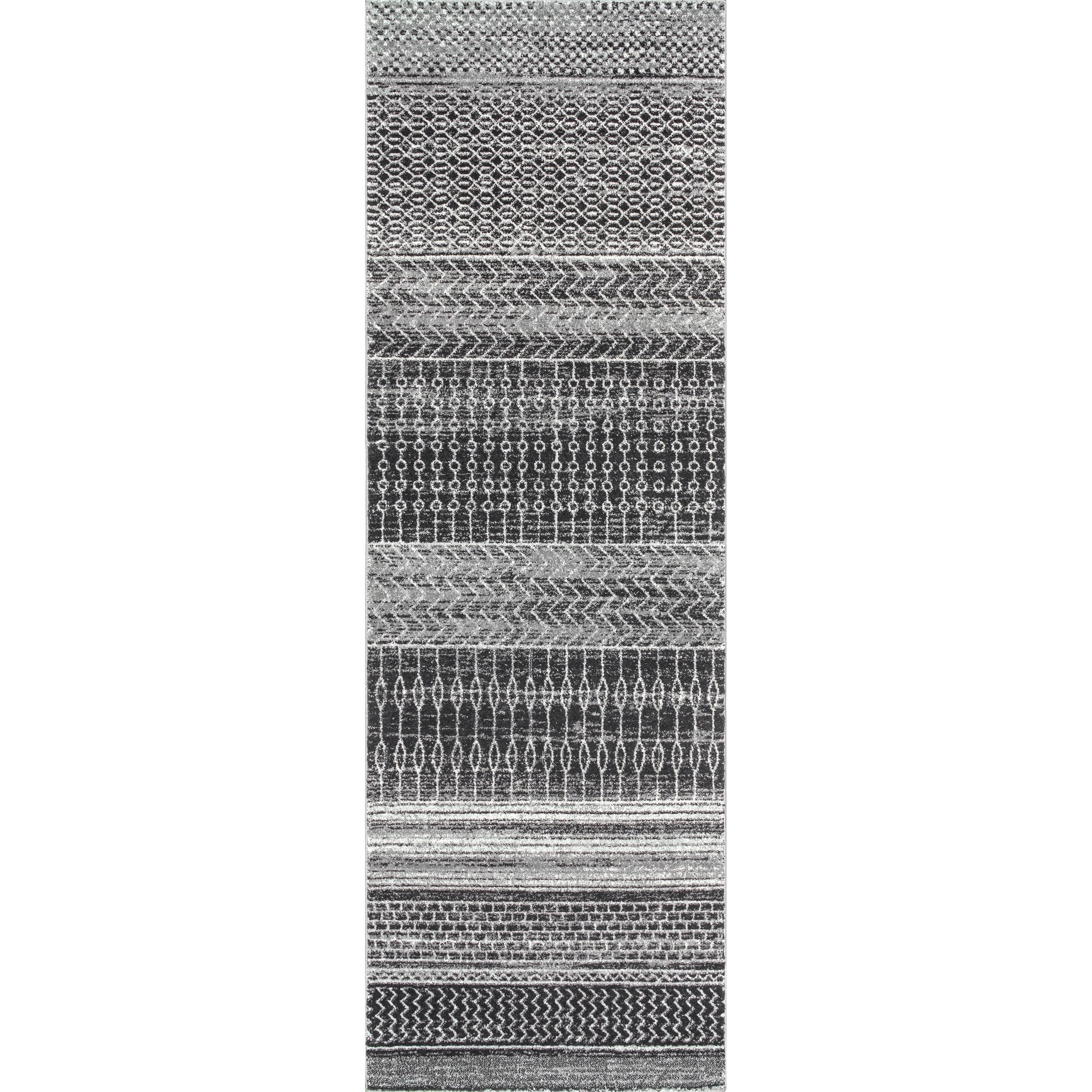 Nova Striped Dark Gray Synthetic 32" Reversible Runner Rug