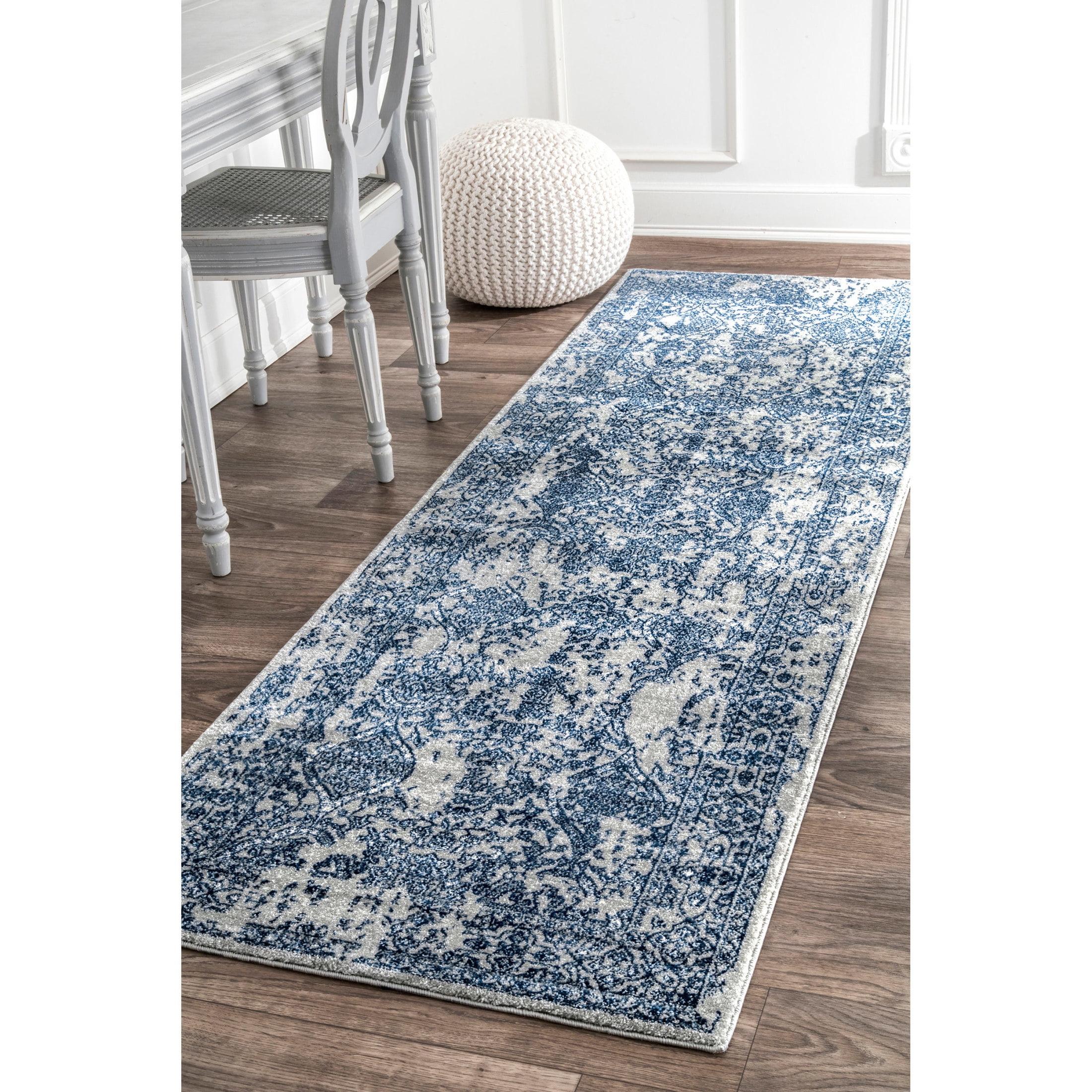 Nuloom Odell Oriental/Persian 2x10 Runner Indoor Area Rug for Living Room Bedroom Dining Room Entryway Hallway Kitchen, Blue/Ivory