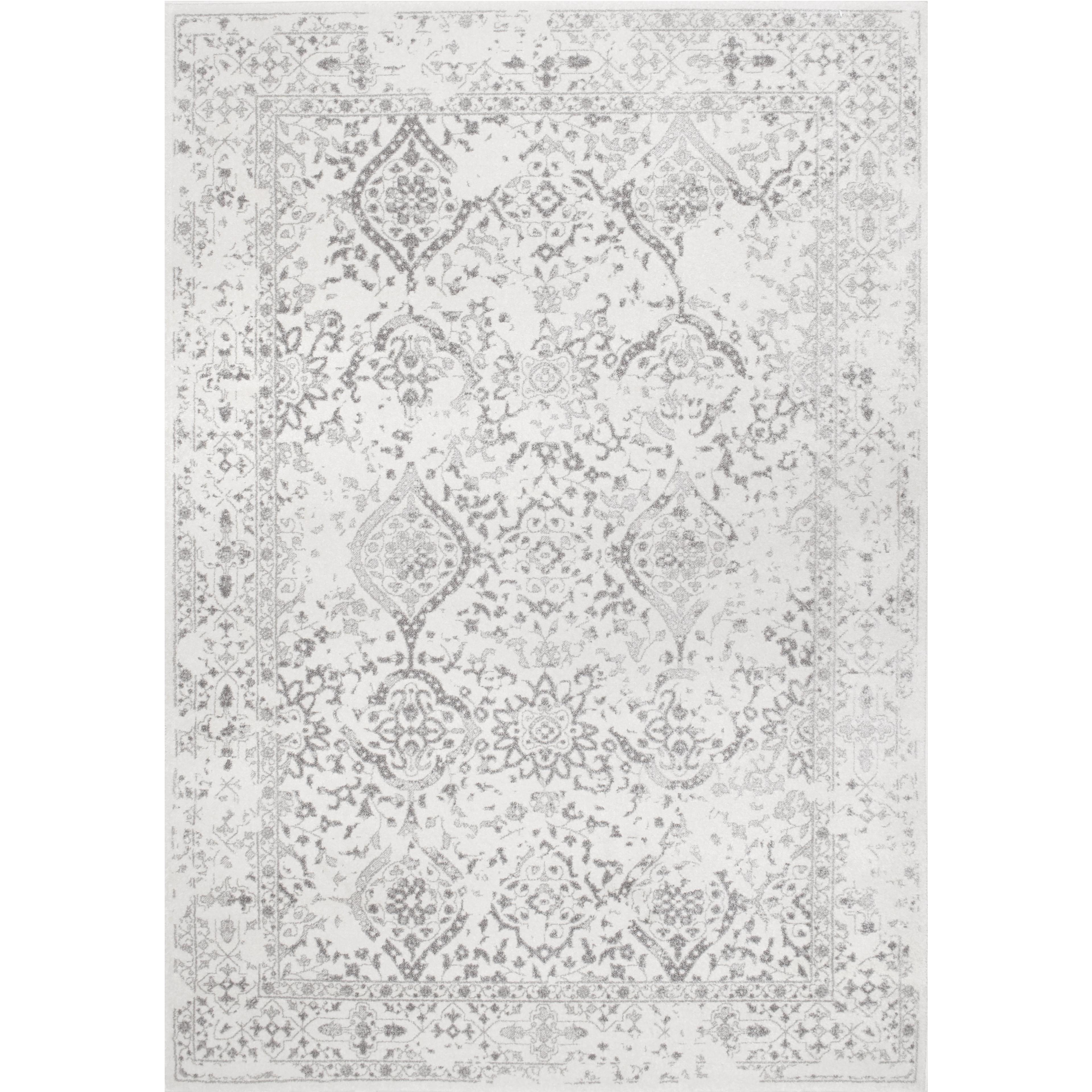 Odell Vintage Ivory Distressed Floral Rectangular Rug, 6'7" x 9'