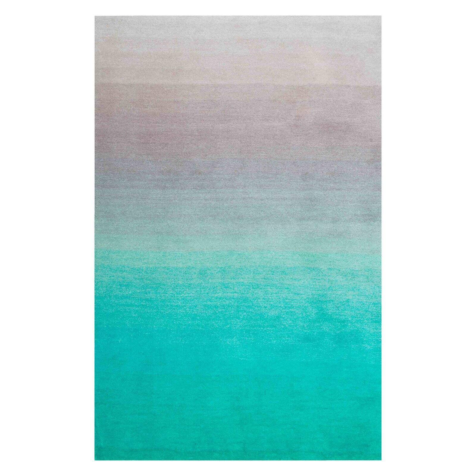 Turquoise and Grey Handmade Tufted Shag Rug, 2'6" x 8'