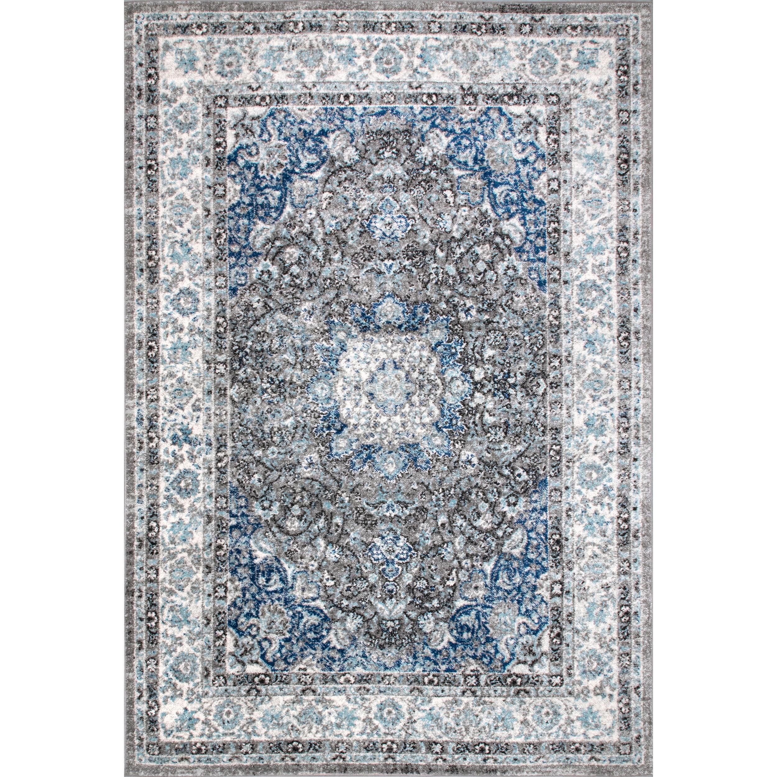 Reversible Dark Gray Synthetic 4'x6' Persian-Inspired Area Rug