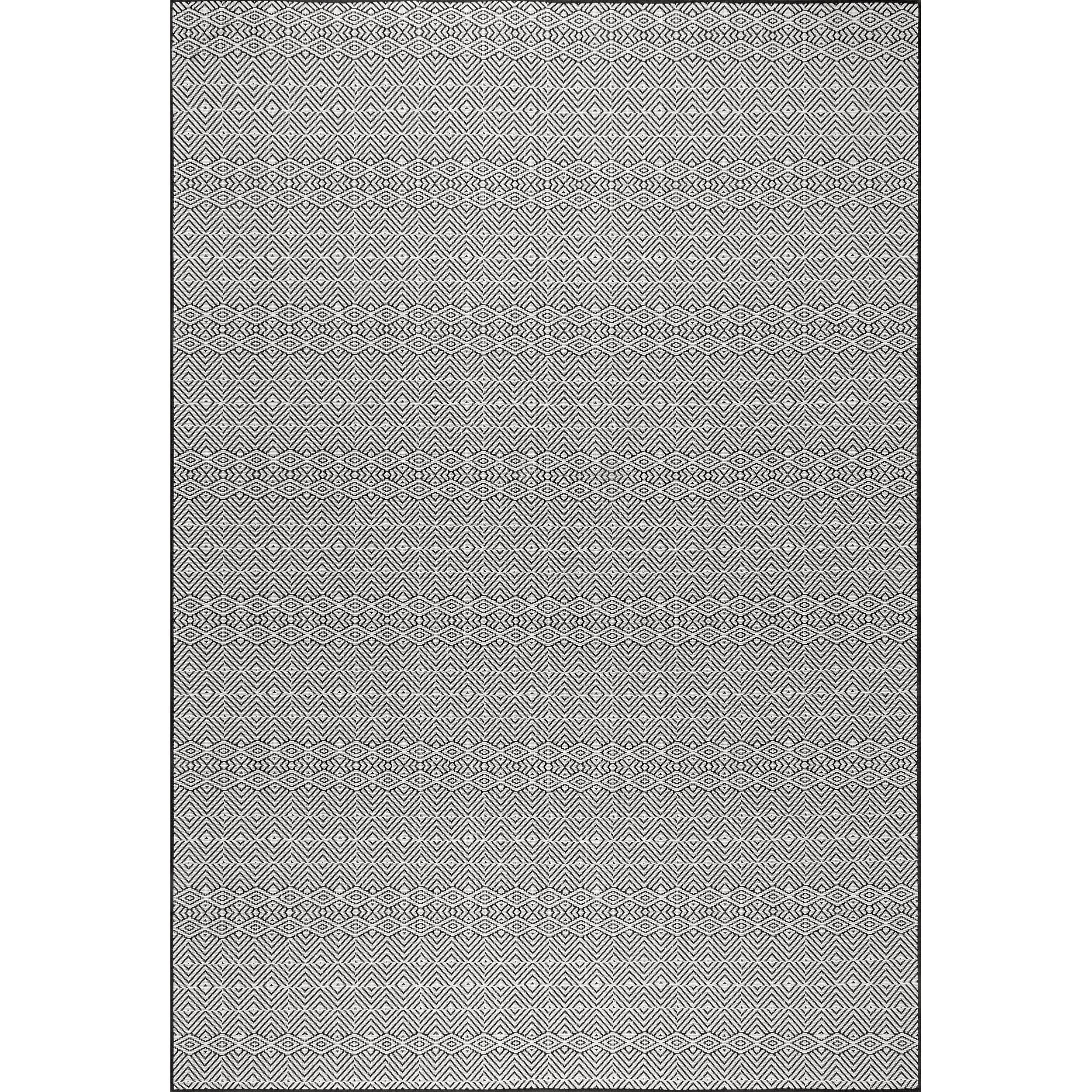 Nuloom Paloma Geometric 7x9 Indoor/Outdoor Area Rug for Living Room Patio Deck Front Porch Kitchen, Black/Ivory