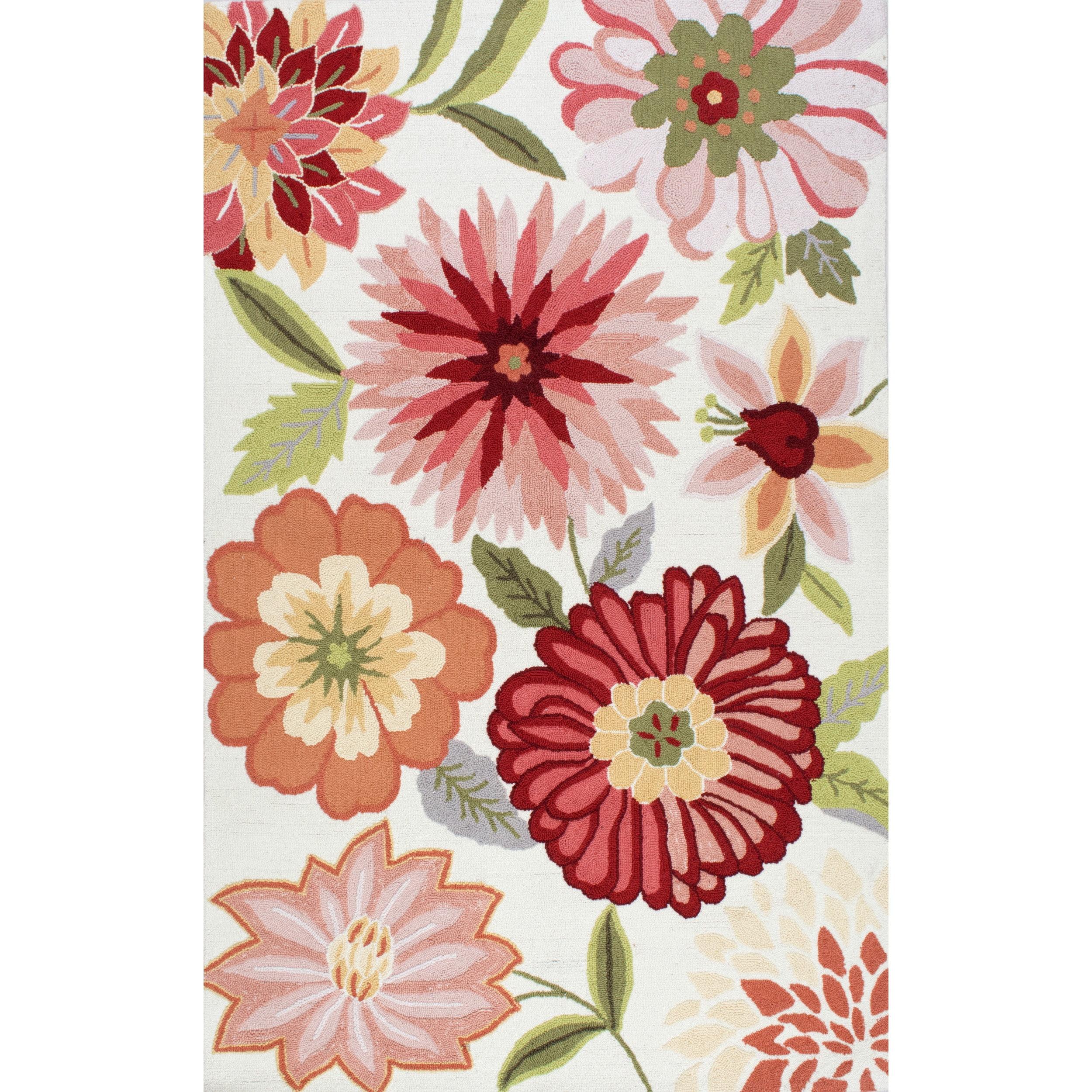 Hand-Tufted Floral Elegance Rectangular Rug in Red Wool Blend