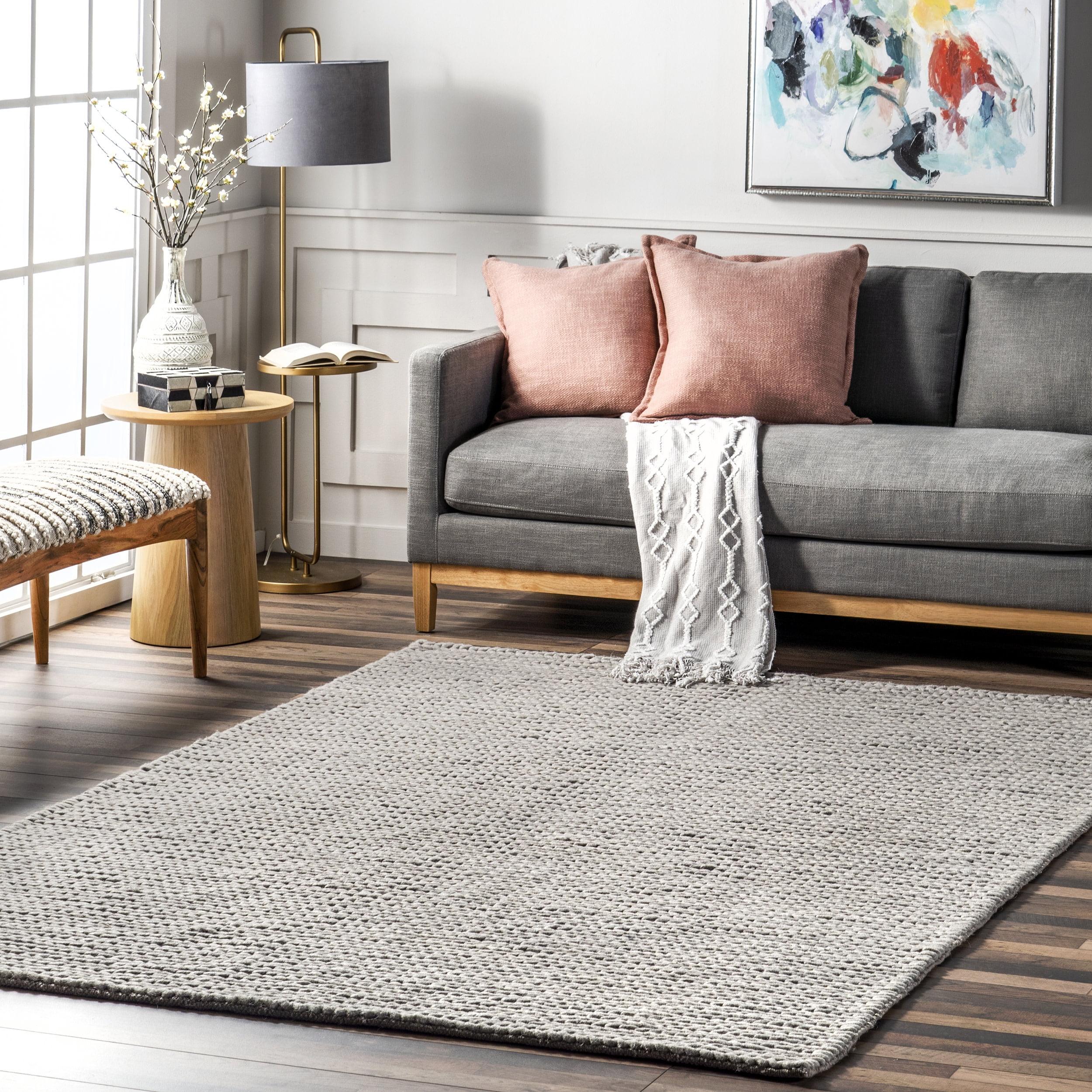 Nuloom 10x14 Penelope Wool Braided Handmade Indoor Area Rug, Light Grey, Solid Rustic Farmhouse Style, For Bedroom, Living Room, Hallway, Entryway