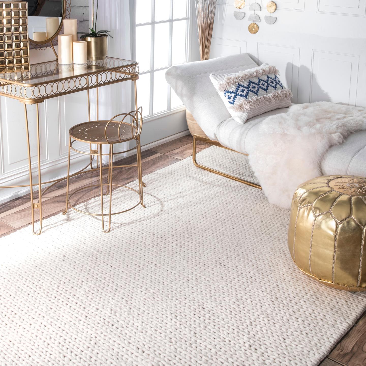 nuLOOM Penelope Braided Wool Area Rug, Round 4', Off White