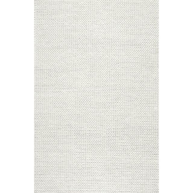 nuLOOM Penelope Braided Wool Off White 6' Farmhouse Square Rug