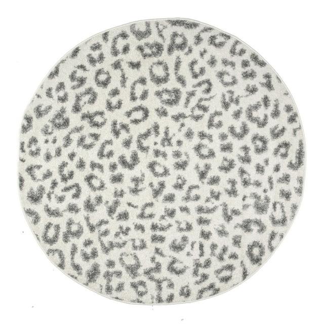 Nuloom Leopard Animal Print 4 Round Accent Indoor Area Rug for Living Room Bedroom Dining Room Entryway Kitchen, Grey/Off White