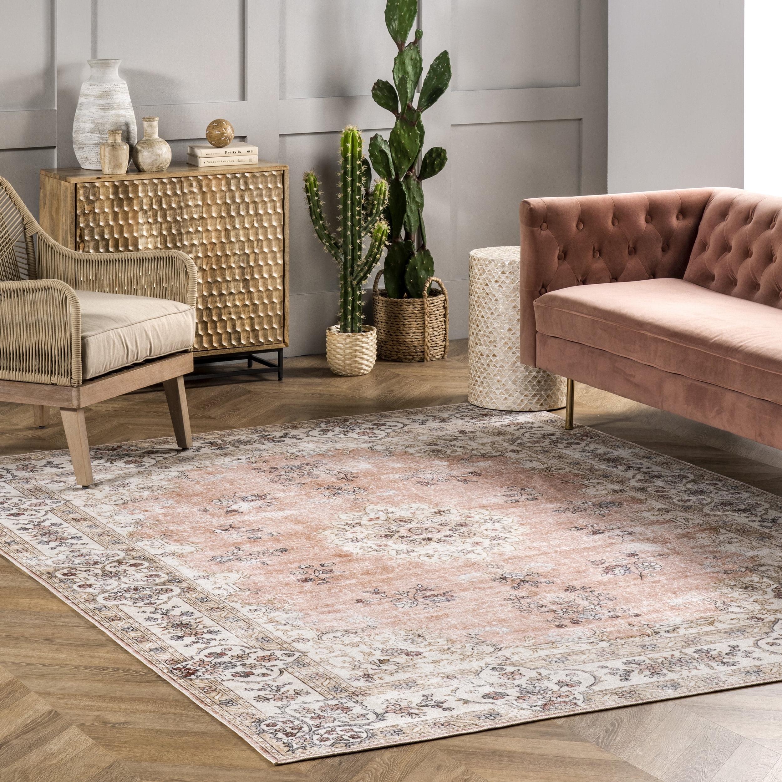 nuLOOM Ren Machine Washable Vintage Floral Area Rug, 6' x 9', Peach