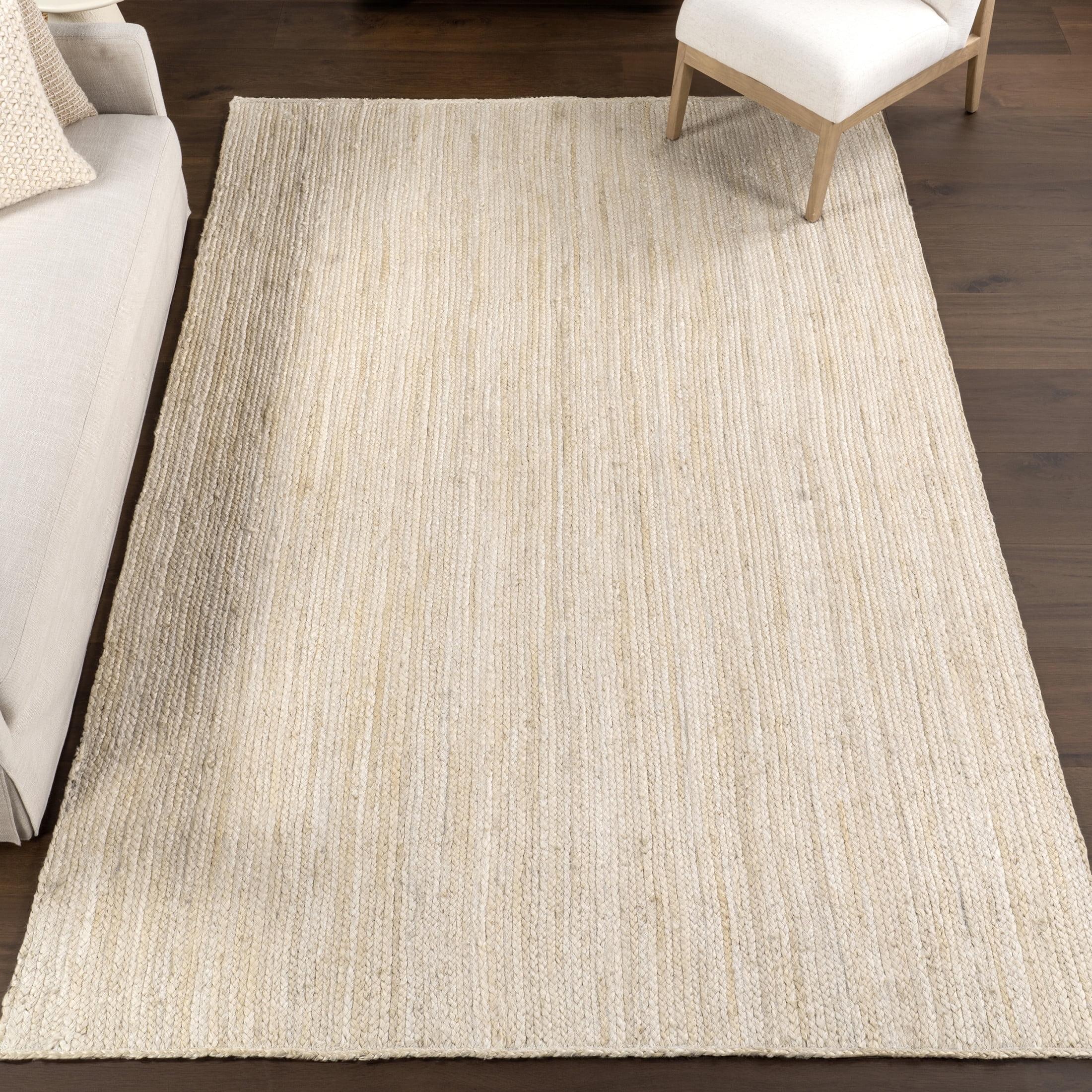 Nuloom 10 Square Rigo Jute Hand Woven Indoor Area Rug, Off White, Solid Farmhouse Design, Natural Fiber Bedroom, Living Room, Kitchen,