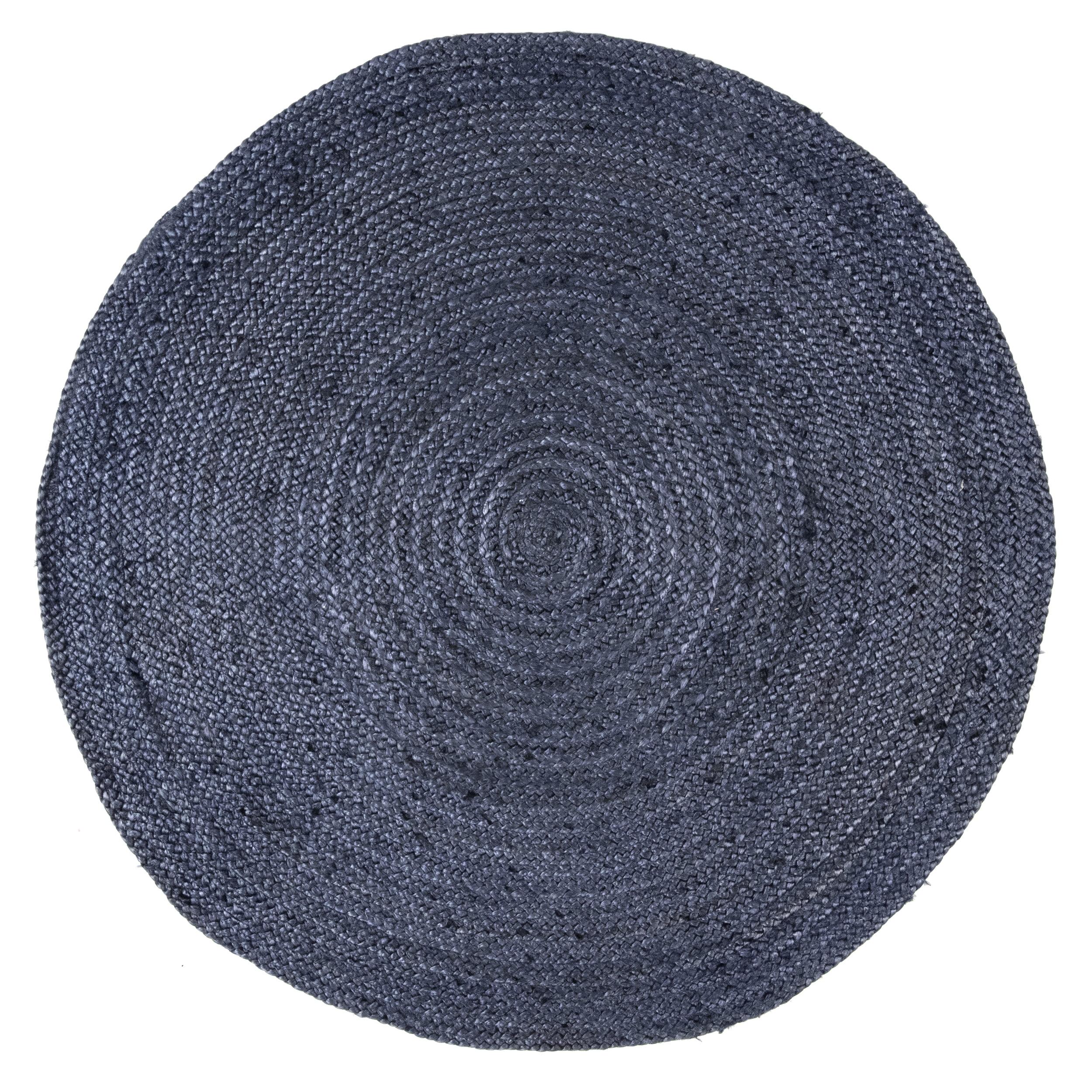 Handmade Navy Round Jute Area Rug, 4'