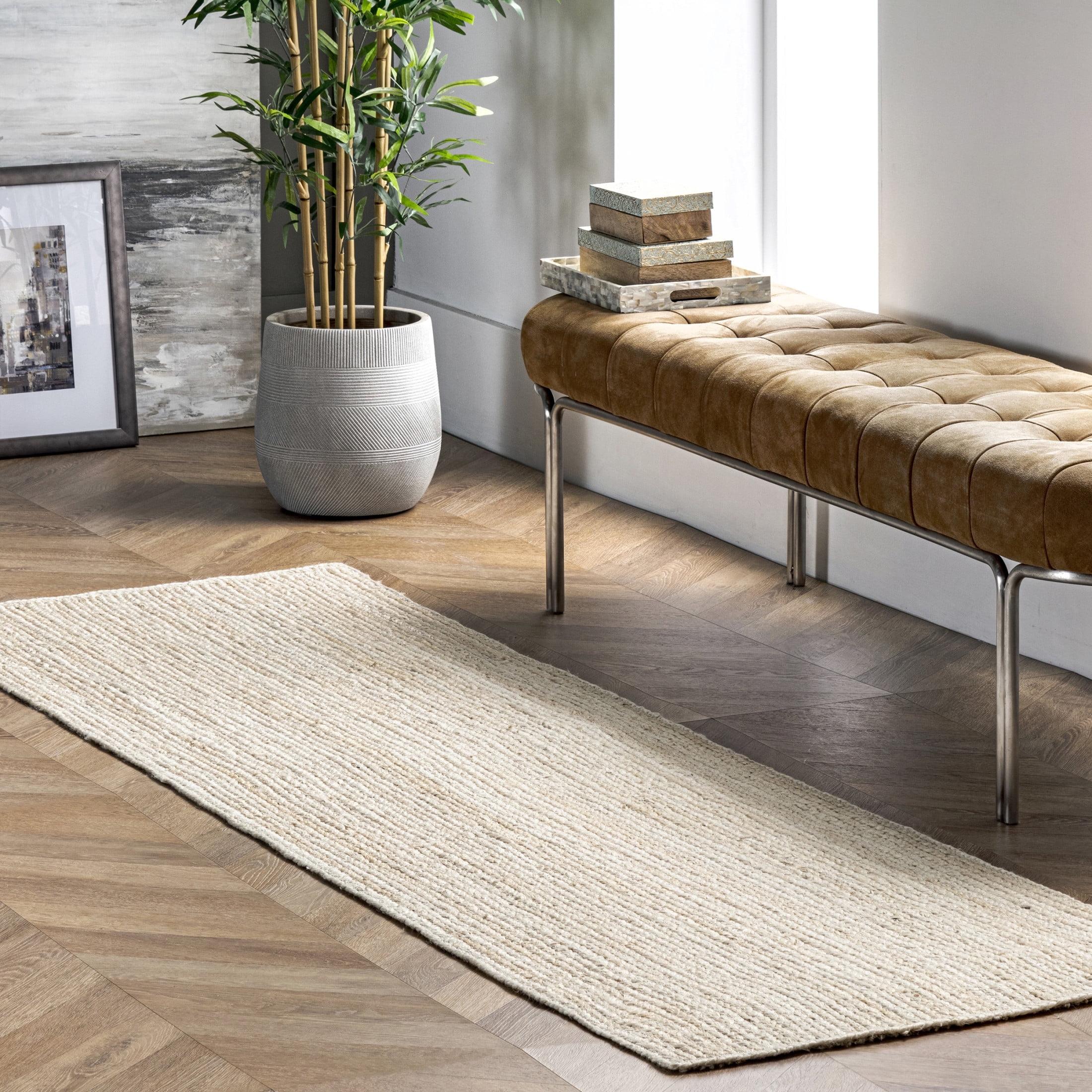 2'6"x12' Runner Hand Woven Rigo Jute Area Rug Off White - nuLOOM: Farmhouse Style, Solid Pattern, Low Pile