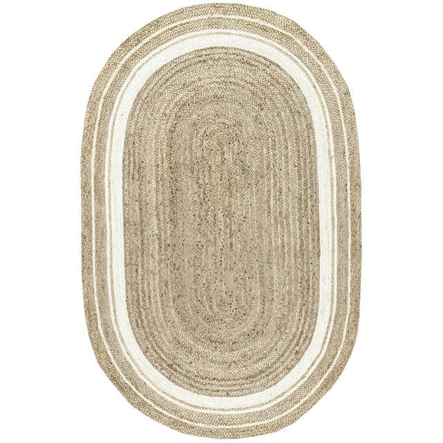nuLOOM Rikki Coastal Braided Jute Area Rug, Oval 3' x 5', Off White