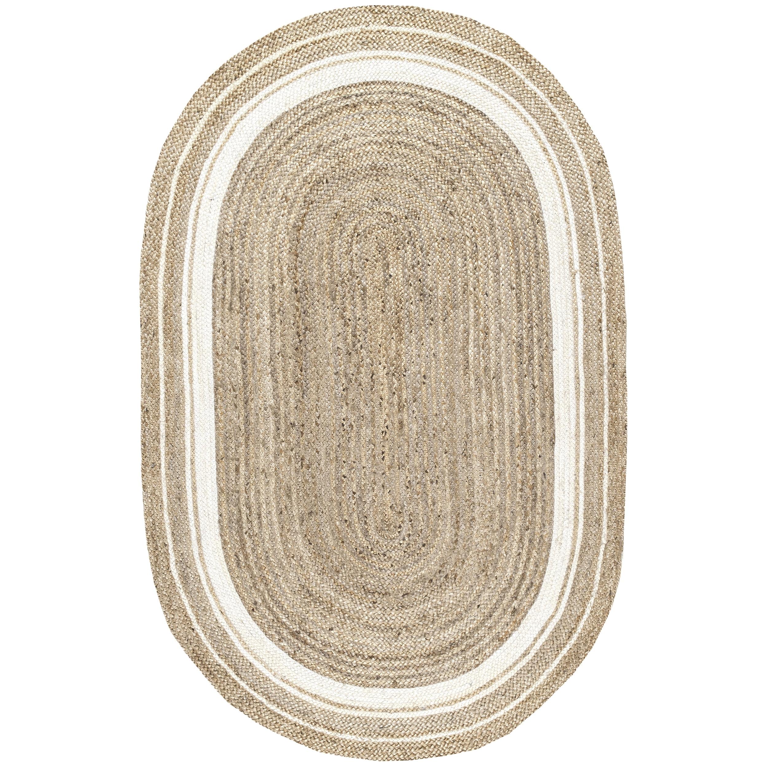 Nuloom Rikki Bordered Oval 4x6 Jute Indoor Area Rug for Dining Room Rug Neutral Rug Living Room Rug Kitchen, Off White/Natural