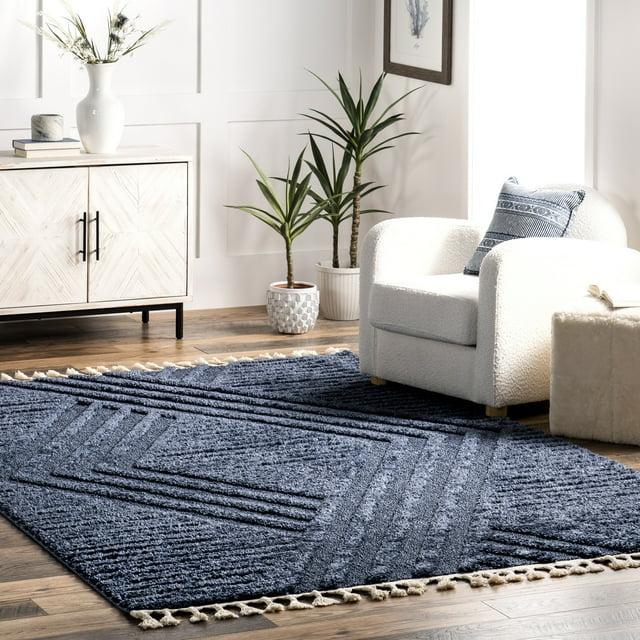 Nuloom Risette Solid 5x8 Shag Indoor Area Rug for Living Room Bedroom Dining Room Nursery, Blue