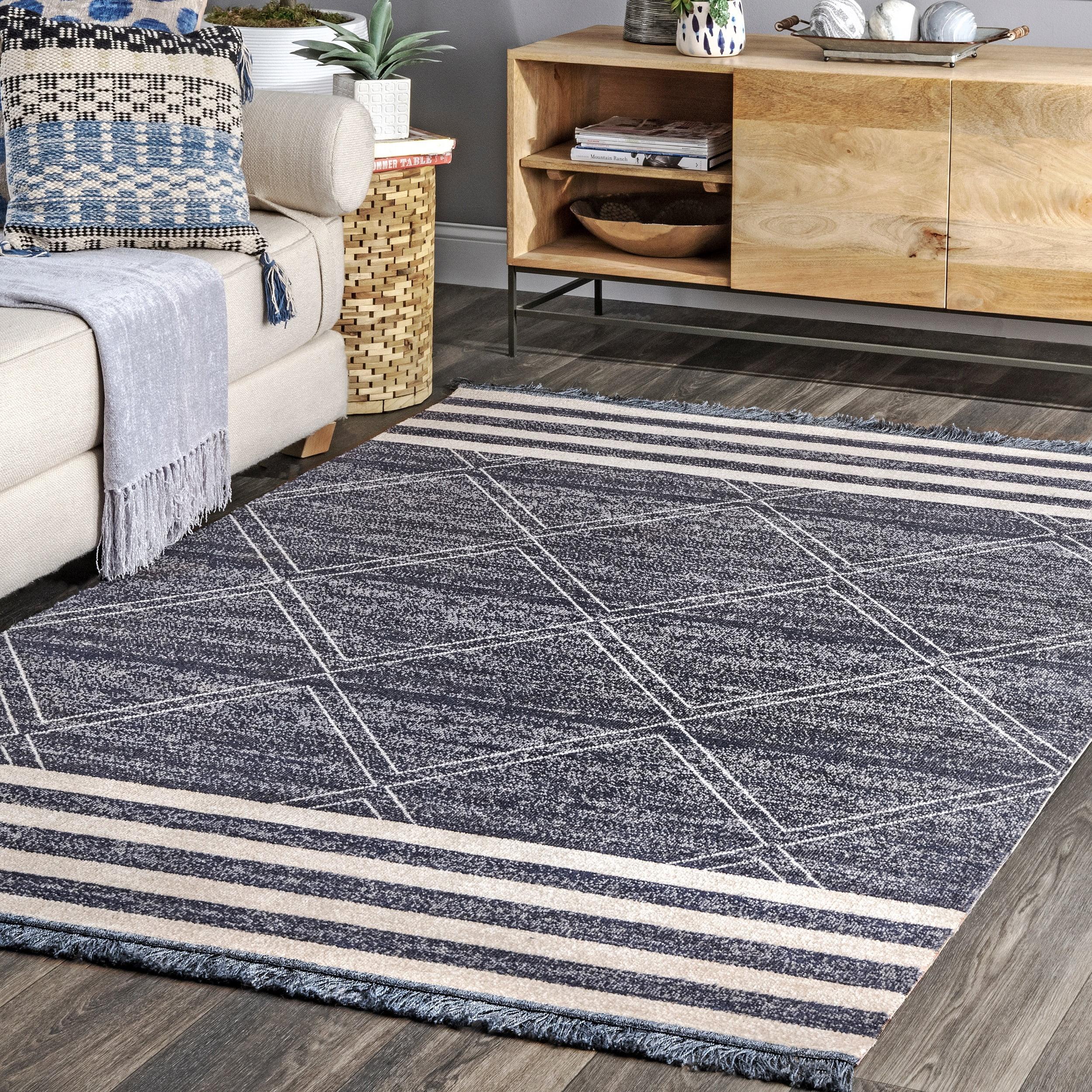 Reversible Coastal Blue 8' x 10' Easy-Care Synthetic Area Rug