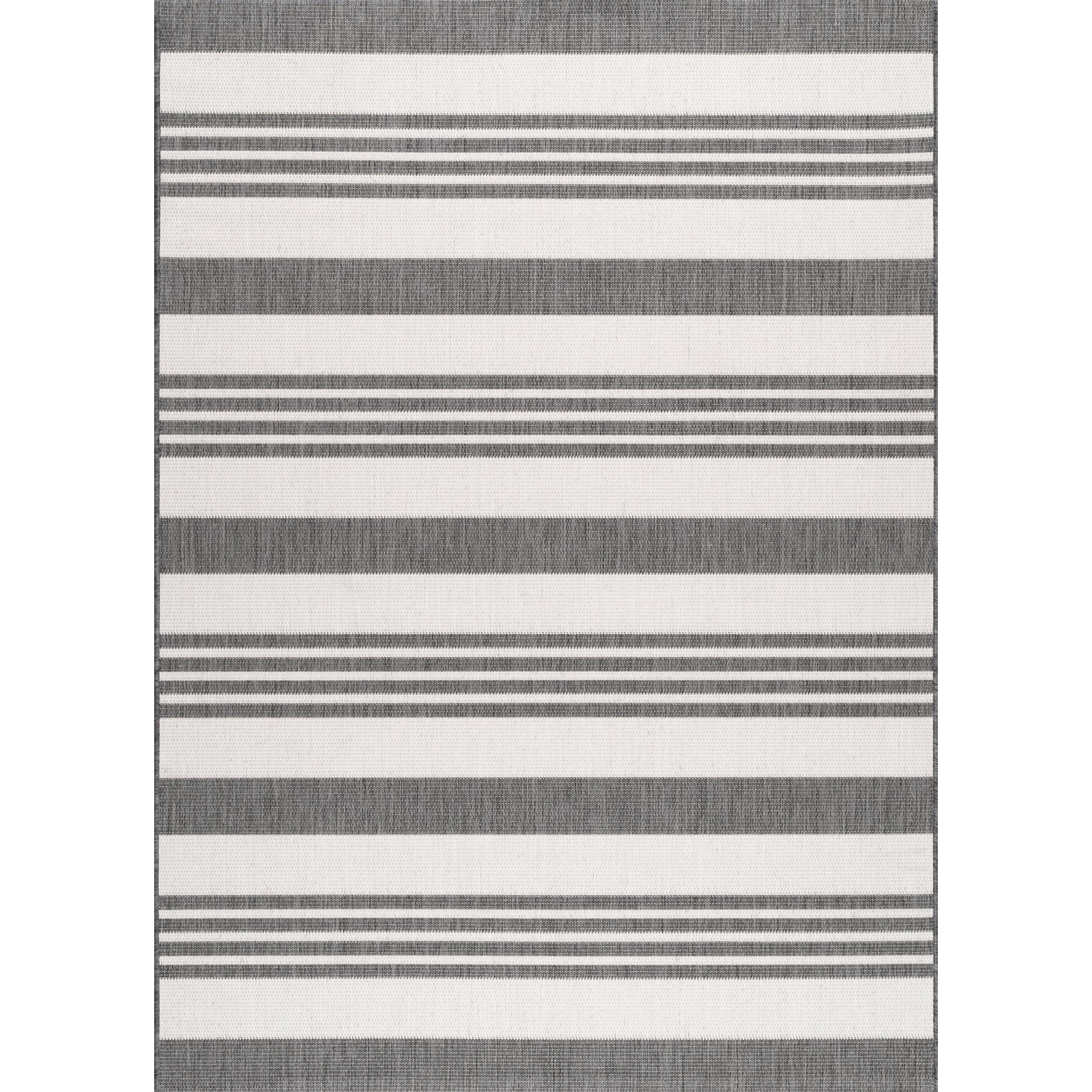 Coastal Charm Beige Stripe Easy-Care Synthetic Area Rug, 52" x 24"