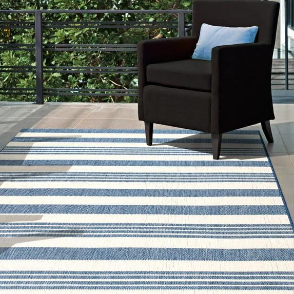 Nuloom Robin Striped 10x13 Indoor/Outdoor Area Rug for Living Room Patio Deck Front Porch Kitchen, Blue/Ivory