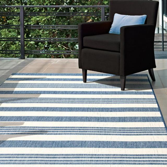 Nuloom Robin Striped 10x13 Indoor/Outdoor Area Rug for Living Room Patio Deck Front Porch Kitchen, Blue/Ivory