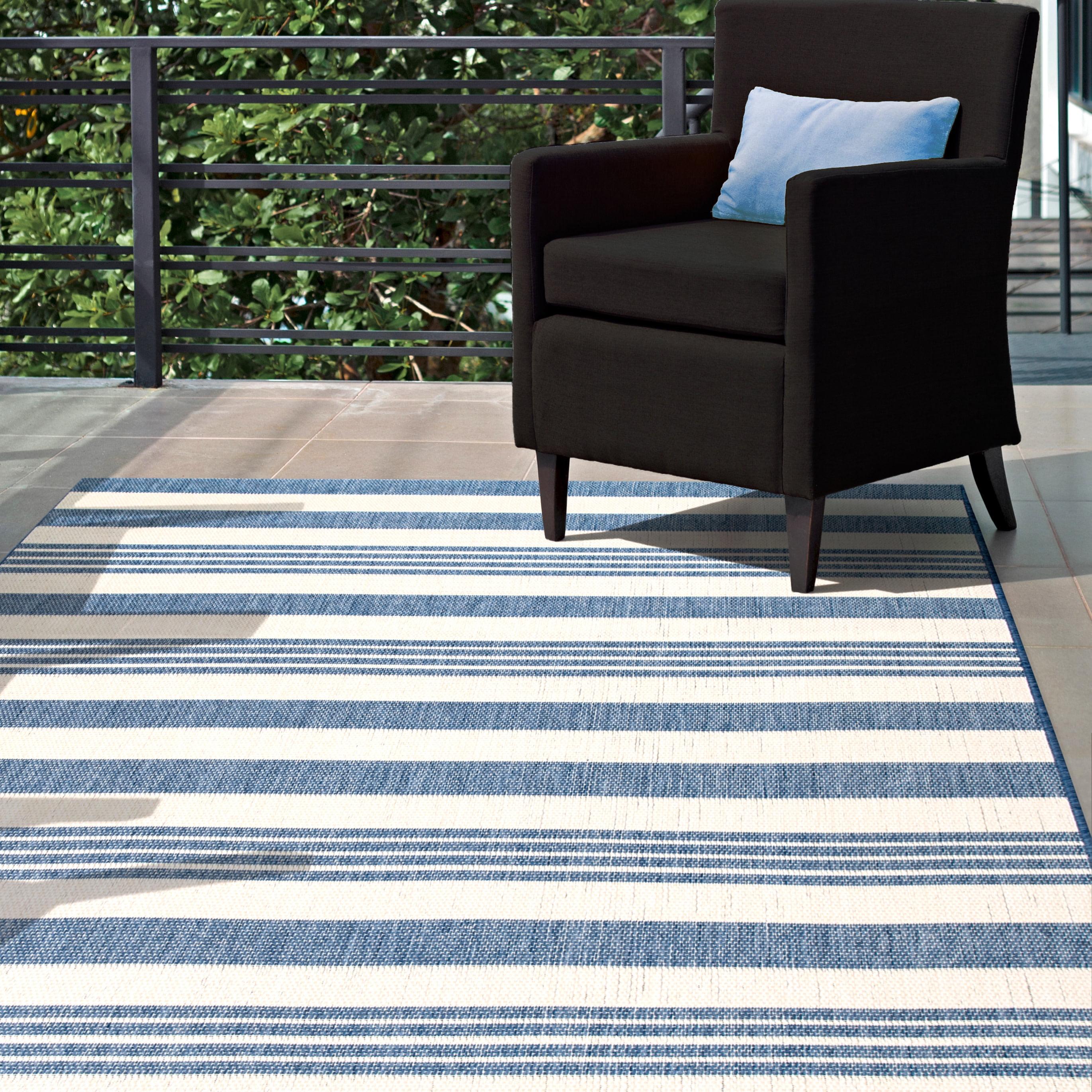 Nuloom Robin Striped 5x8 Indoor/Outdoor Area Rug for Living Room Patio Deck Front Porch Kitchen, Blue/Ivory