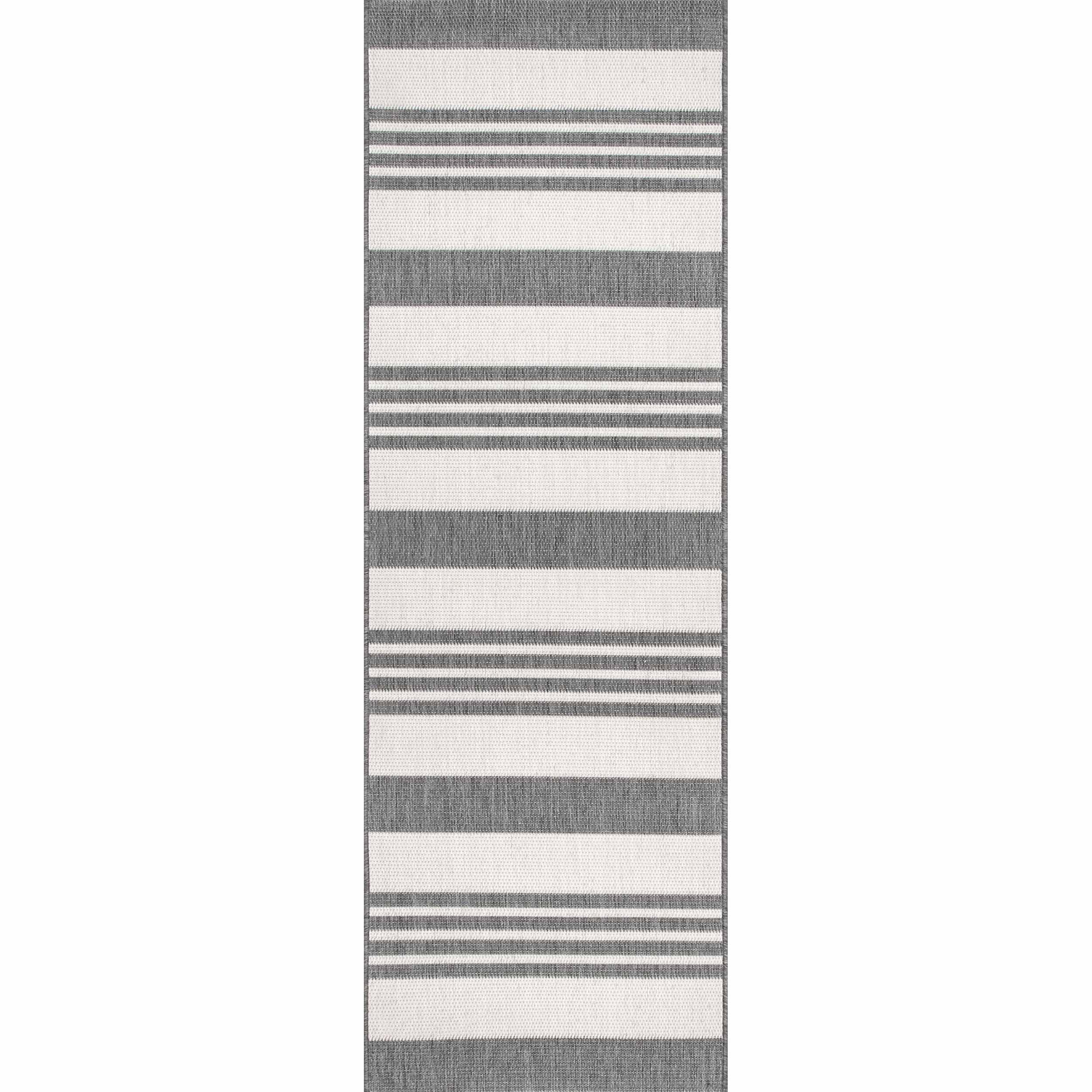 Nuloom Robin Striped 2x8 Indoor/Outdoor Runner Rug for Living Room Patio Deck Front Porch Entryway Hallway Kitchen, Light Grey/Ivory
