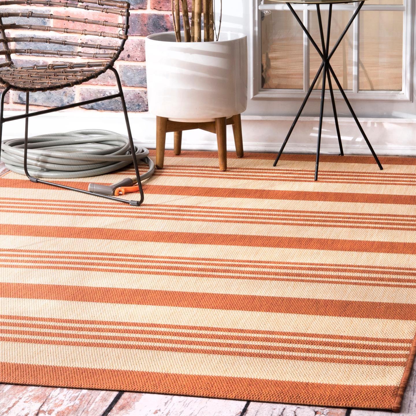 Nuloom Robin Striped 3x5 Indoor/Outdoor Accent Rug for Living Room Patio Deck Front Porch Entryway Kitchen, Terracotta/Ivory
