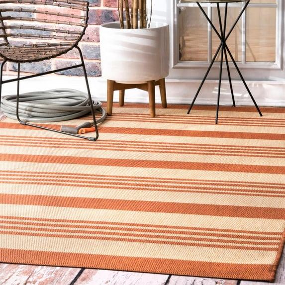 Nuloom Robin Striped 3x5 Indoor/Outdoor Accent Rug for Living Room Patio Deck Front Porch Entryway Kitchen, Terracotta/Ivory