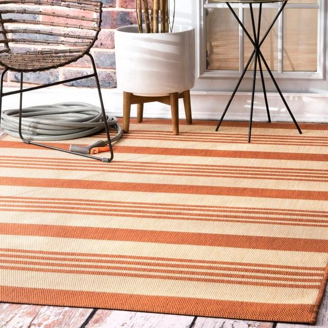 Nuloom Robin Striped 3x5 Indoor/Outdoor Accent Rug for Living Room Patio Deck Front Porch Entryway Kitchen, Terracotta/Ivory