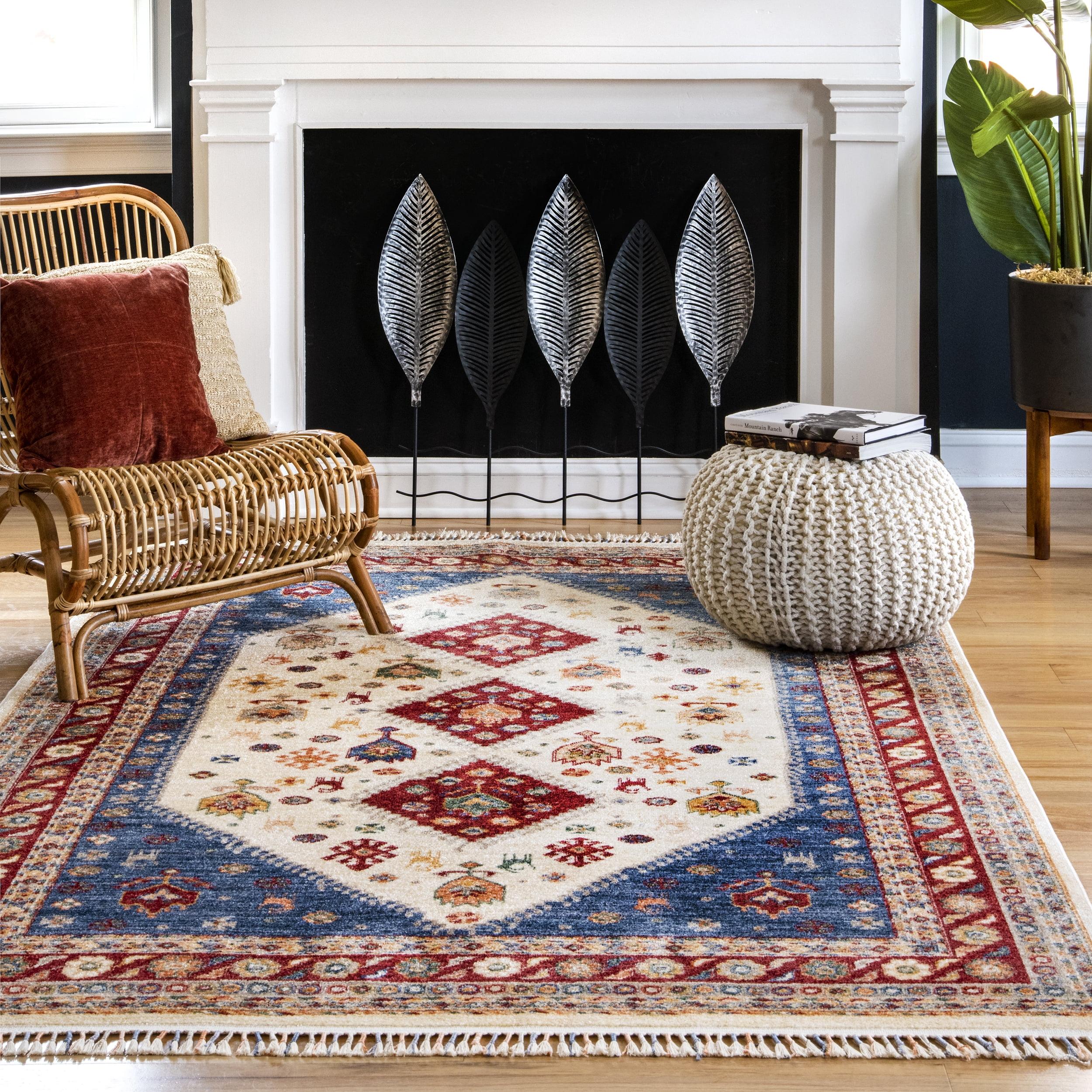 Reversible Oriental Medallion 4' x 6' Blue Cotton Area Rug