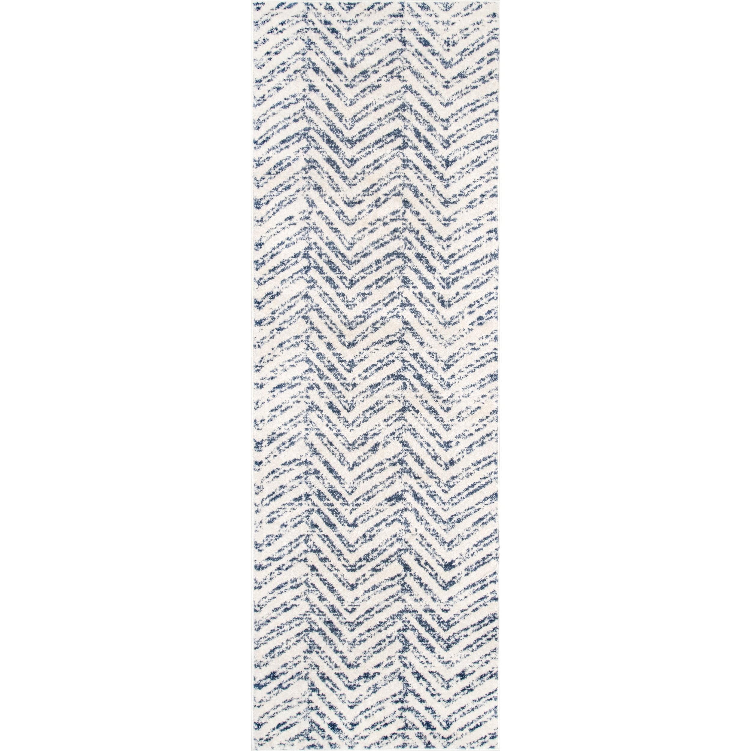 Nuloom Rosanne Chevron 2x12 Runner Indoor Area Rug for Living Room Bedroom Dining Room Entryway Hallway Kitchen, Blue/Ivory