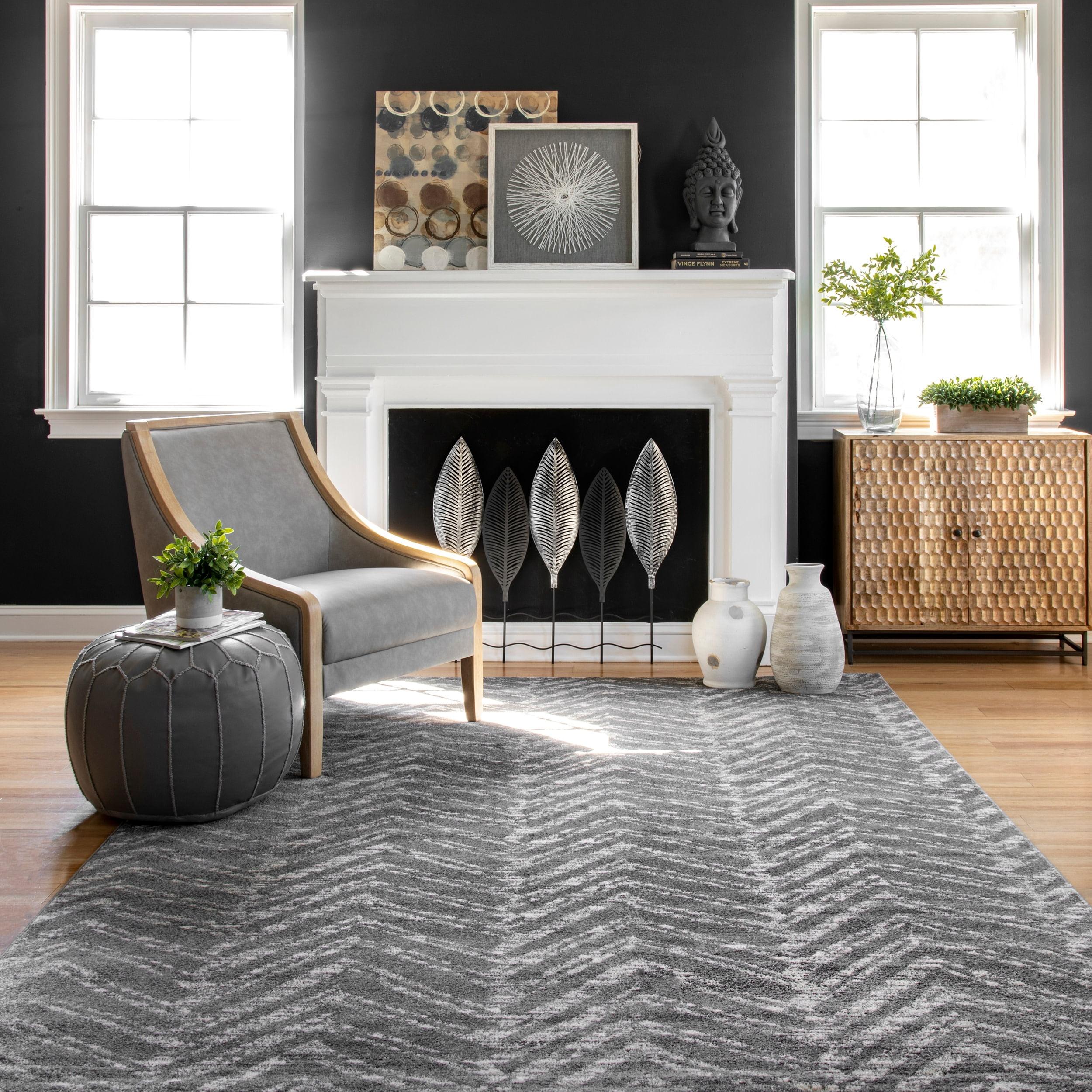 Dark Gray Synthetic Easy Care Rectangular Area Rug