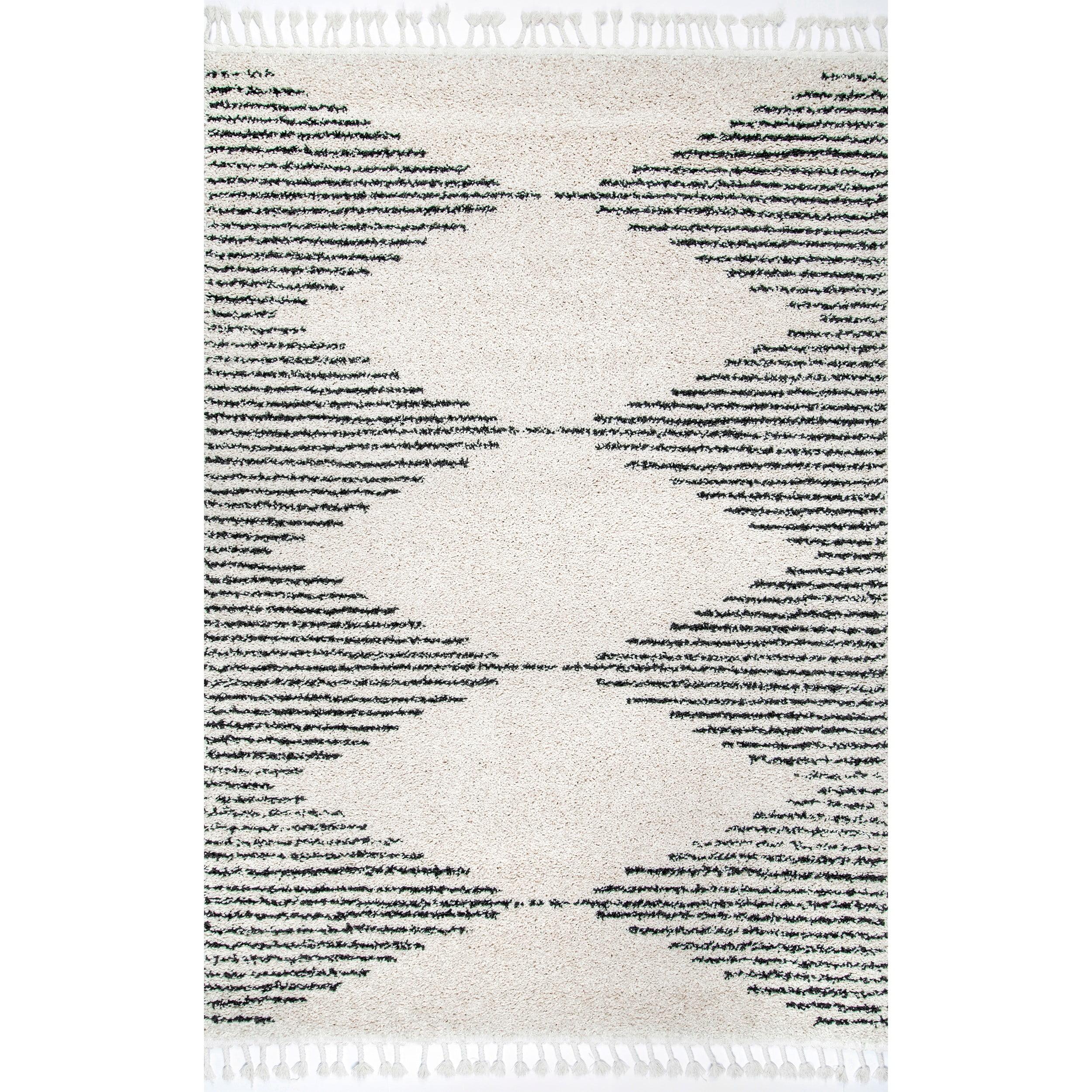 Nuloom Bria Trellis 10 Square Shag Indoor Area Rug for Living Room Bedroom Dining Room Nursery, Off White/Charcoal