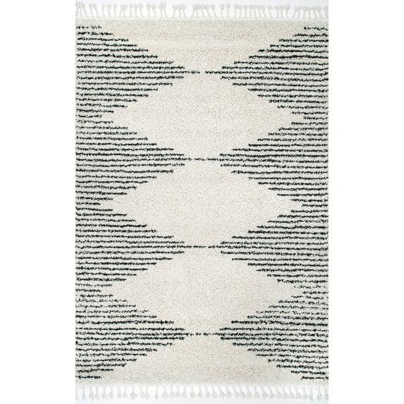 Nuloom Bria Trellis 12x15 Shag Indoor Area Rug for Living Room Bedroom Dining Room Nursery, Off White/Charcoal