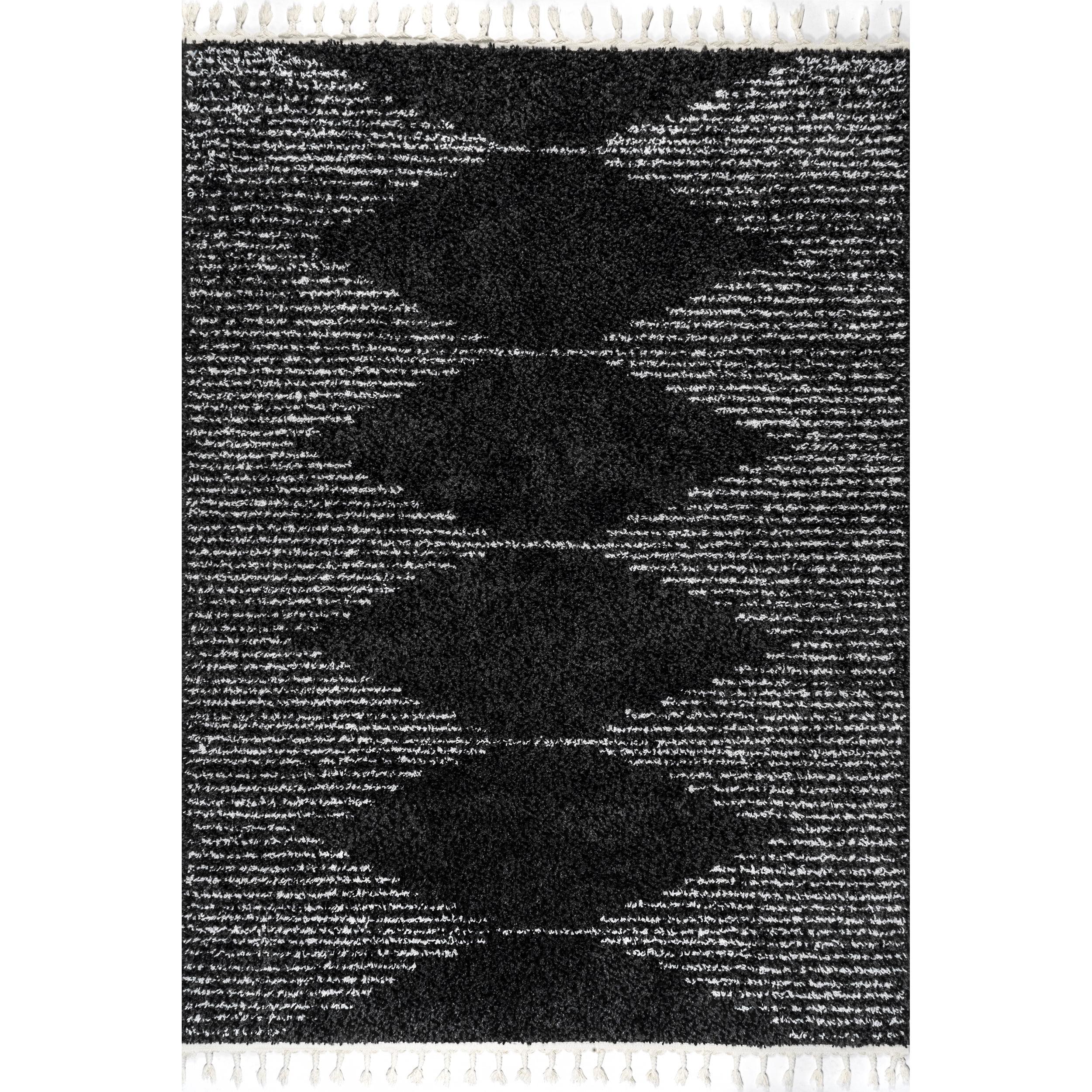 Nuloom Bria Geometric 4x6 Shag Indoor Area Rug for Living Room Bedroom Dining Room Nursery, Black/Ivory